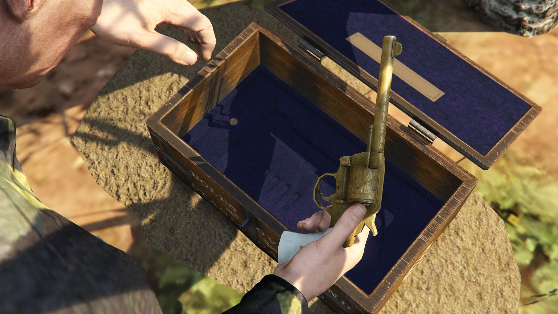 An example of a player finding the Double-Action Revolver through the Treasure Hunt (Image via Rockstar Games)