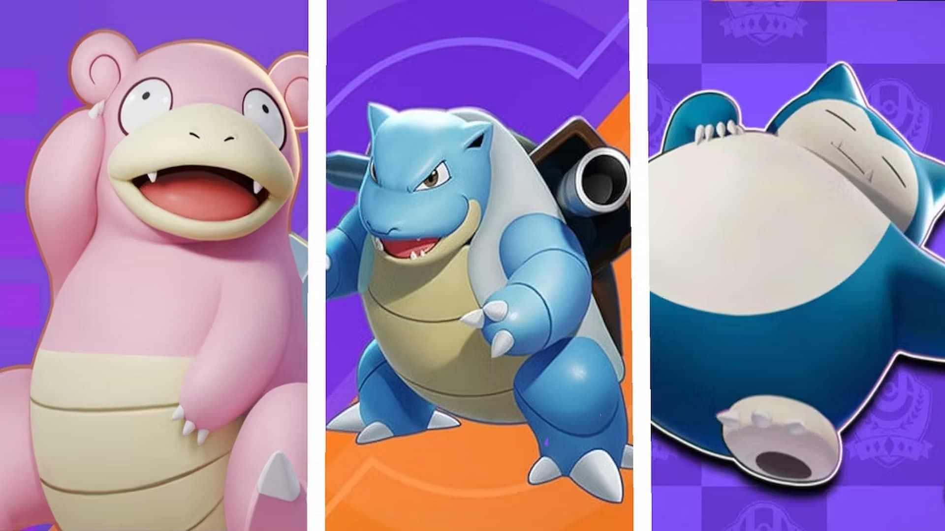 Slowbro, Blastoise, and Snorlax from the Defender category in Pokemon Unite (Image via The Pokemon Company)