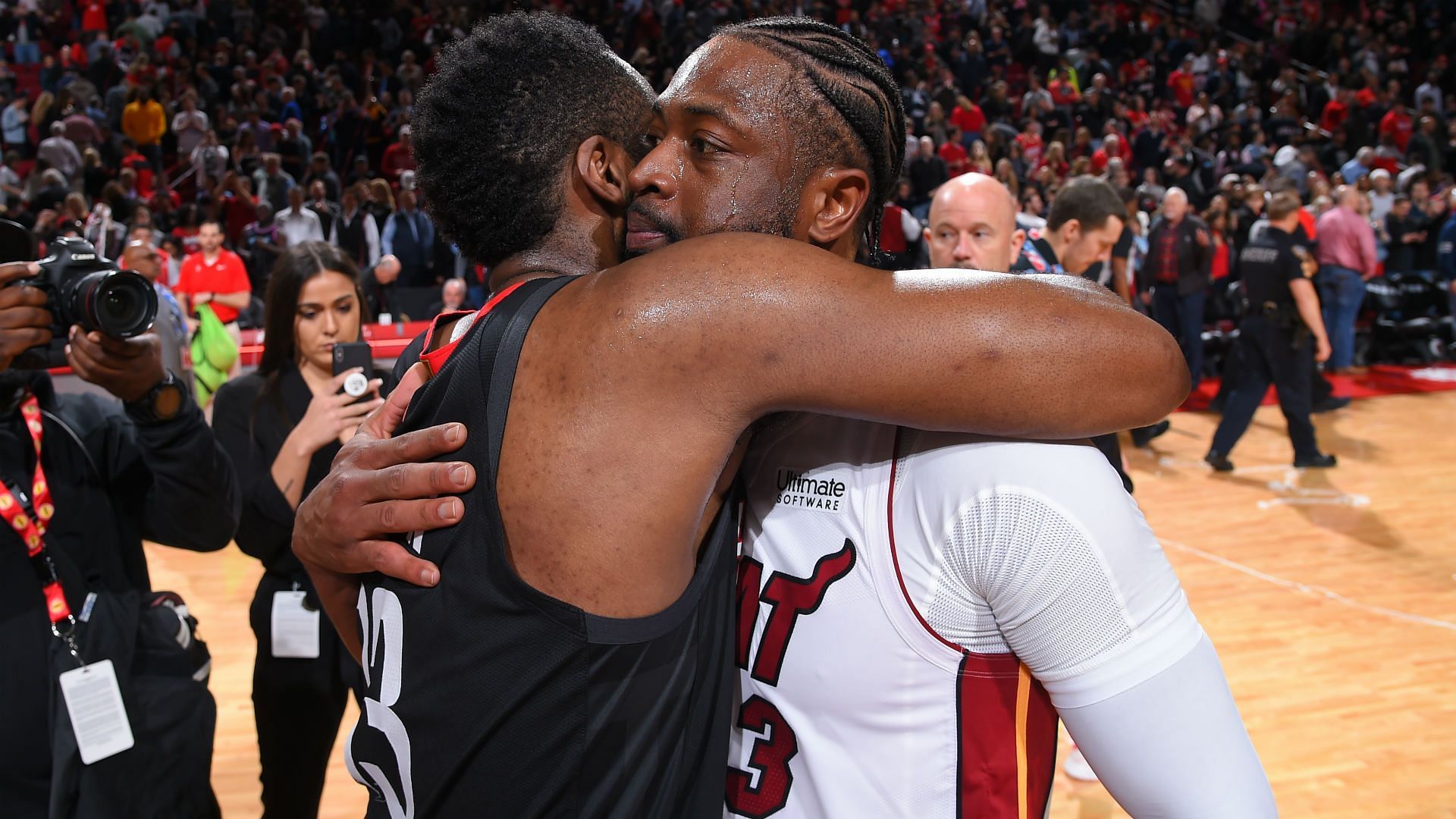 Former Houston Rockets superstar shooting guard James Harden and Miami Heat legend Dwyane Wade