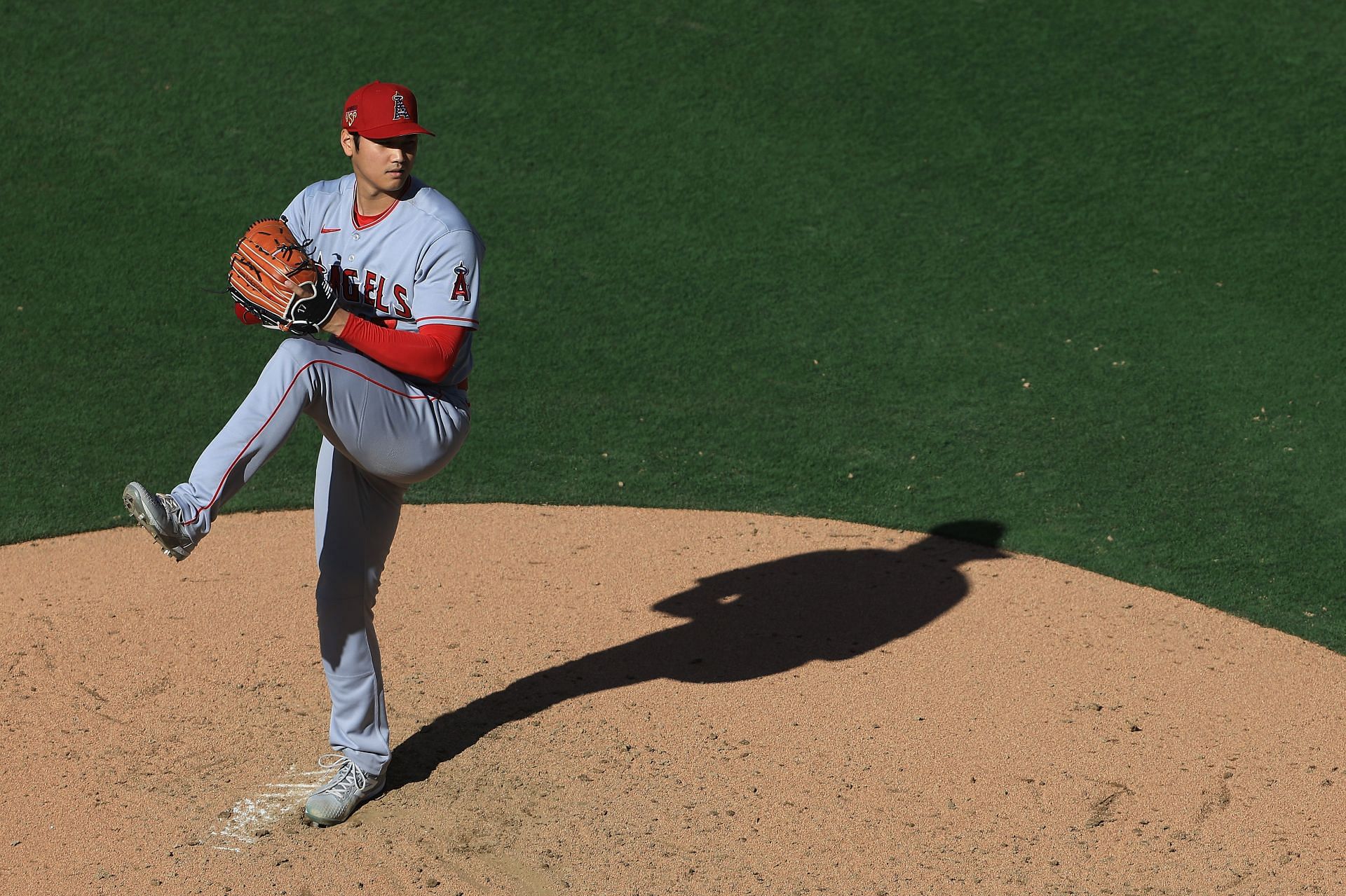 Shohei Ohtani of the Los Angeles Angels pitches against the San Diego Padres at PETCO Park