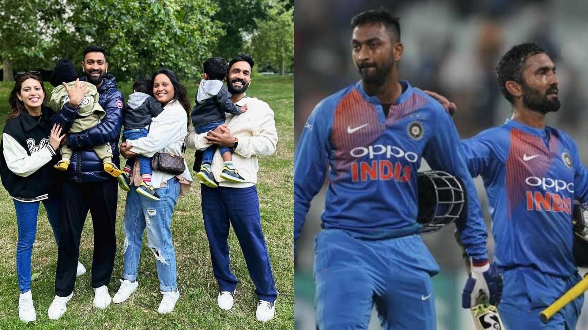Dinesh Karthik and Krunal Pandya with their families (Image: Instagram)