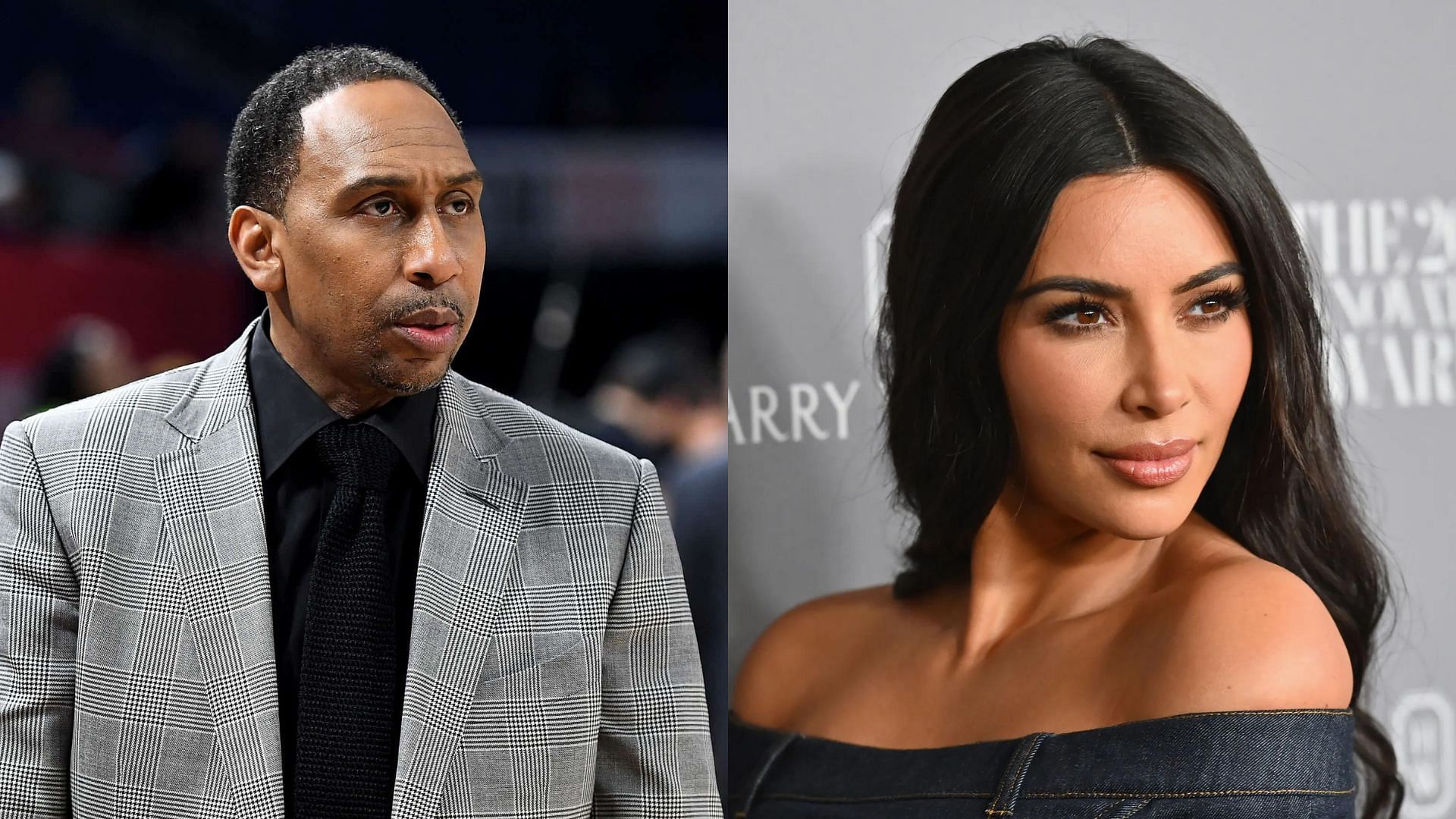 Stephen A. Smith (L) is facing backlash after his now-deleted tweet about Kim Kardashian (R)