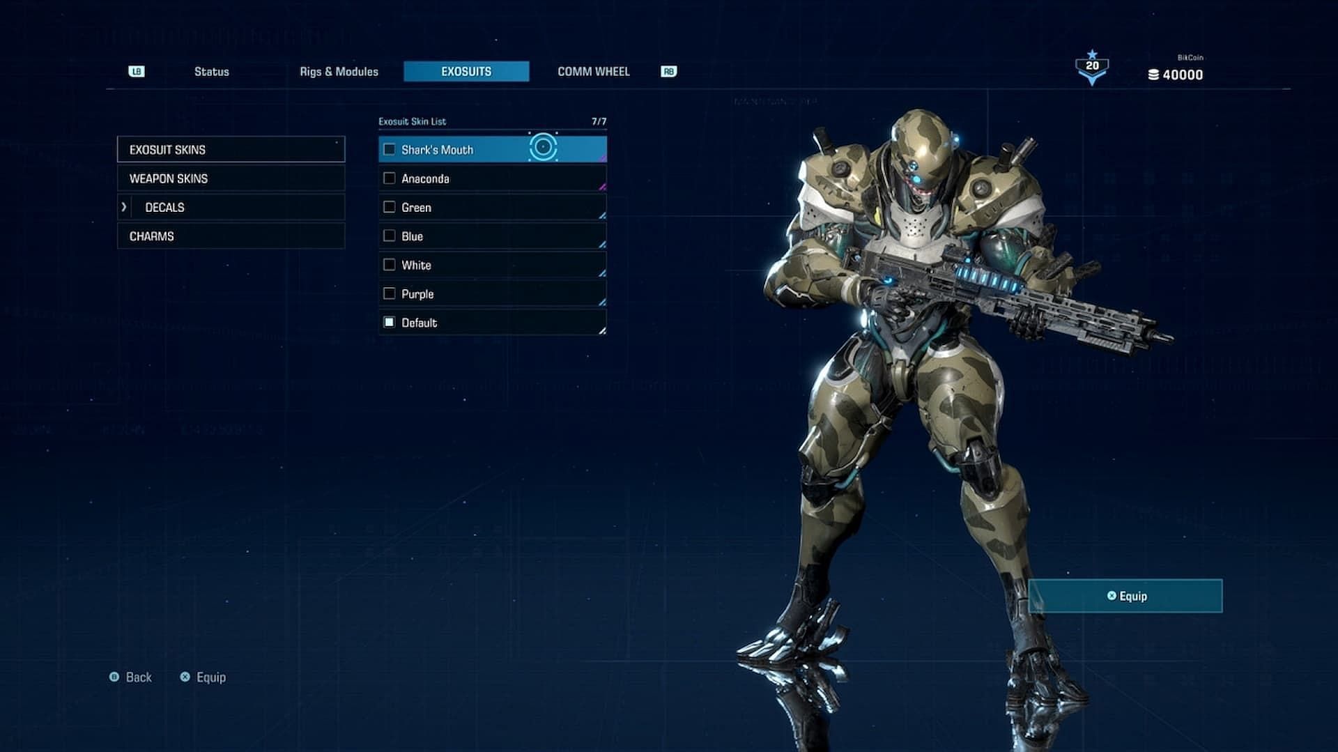 Customizing the way your suit looks in the hangar (Image via Capcom)