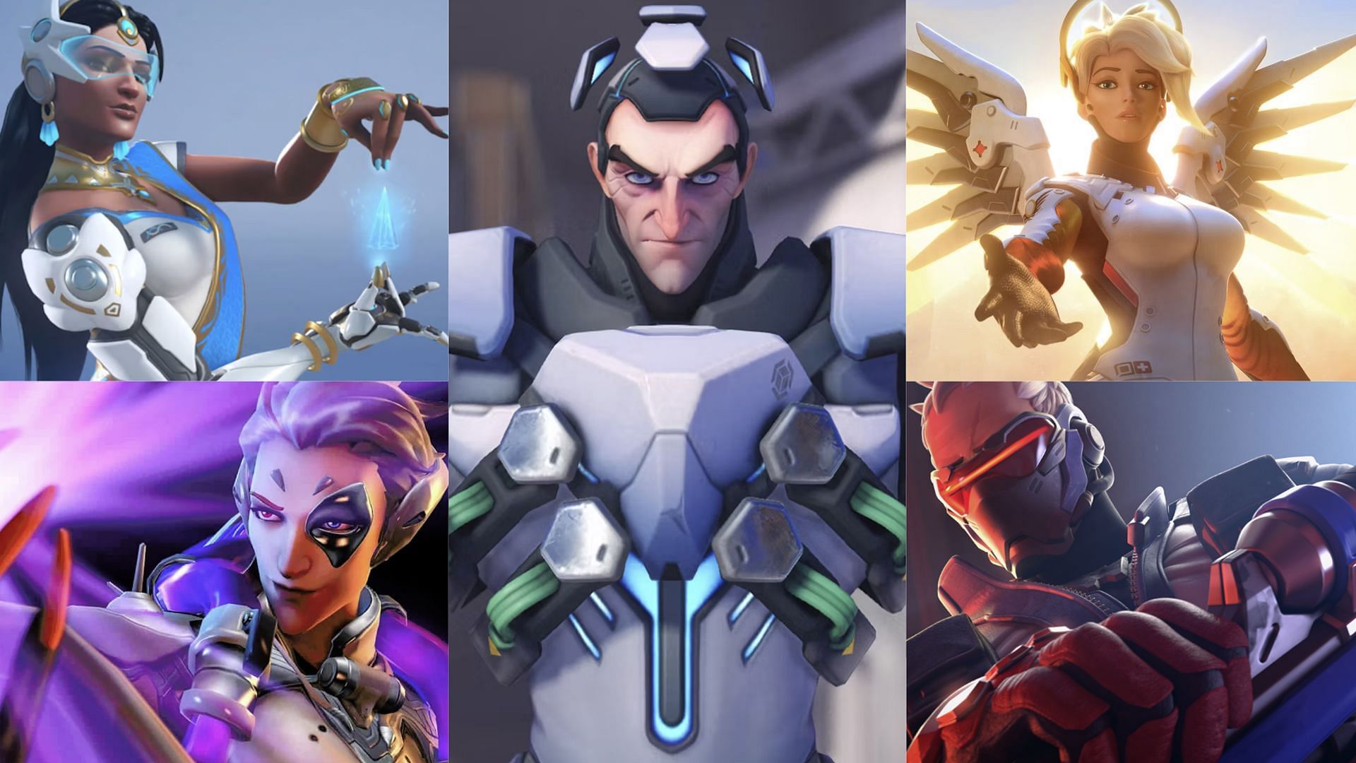 Team composition for Sigma, Symmetra, Soldier76, Mercy, and Moira (Image via Sportskeeda and Blizzard Entertainment)