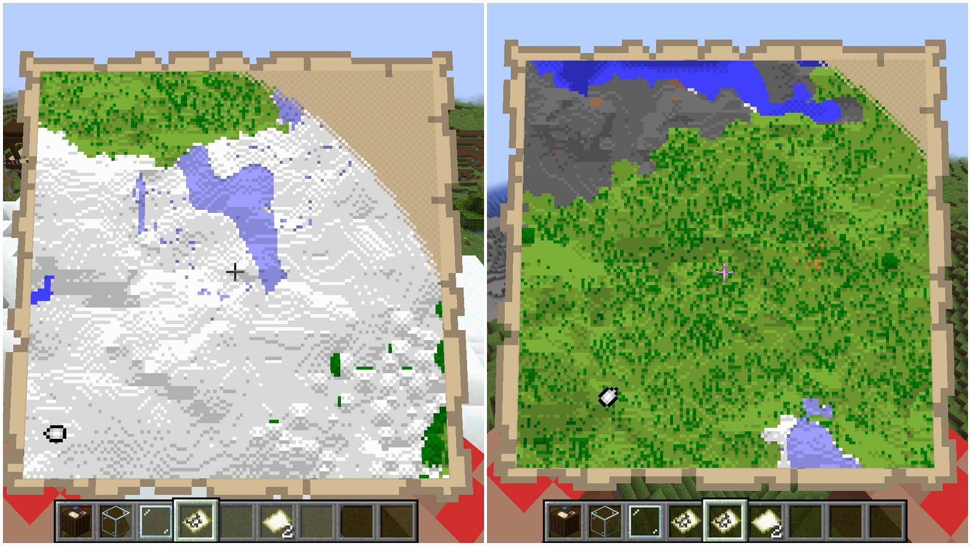 Maps can be created for different locations by traveling outside the first map and then using the other one in Minecraft (Image via Mojang)