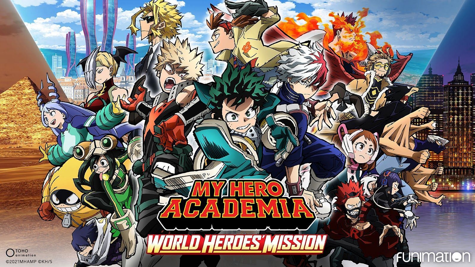 Visual de Deku, Bakugo e Todoroki em My Hero Academia: WORLD HEROS