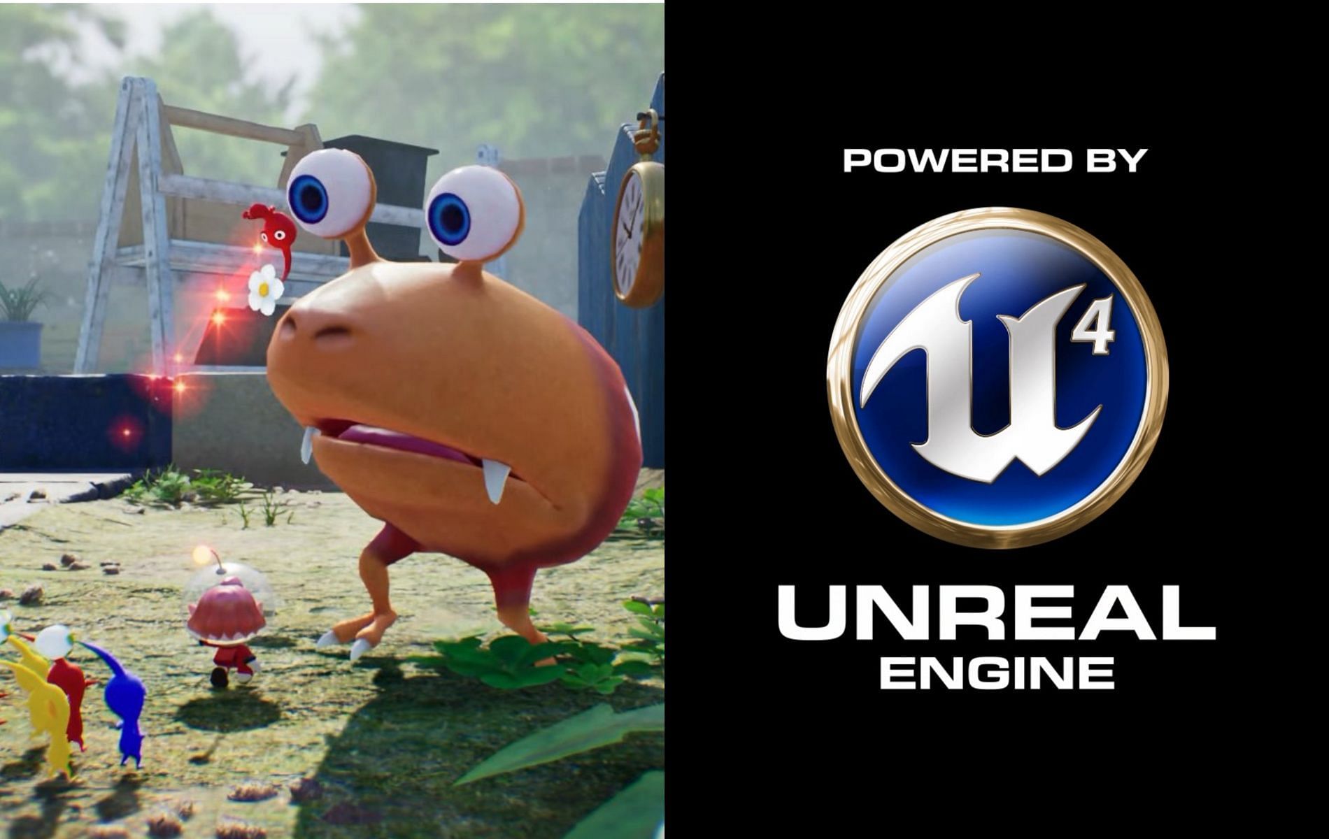 Cover art featuring official Pikmin 4 screenshot from Nintendo and Unreal Engine 4 intro splashscreen via Epic Games