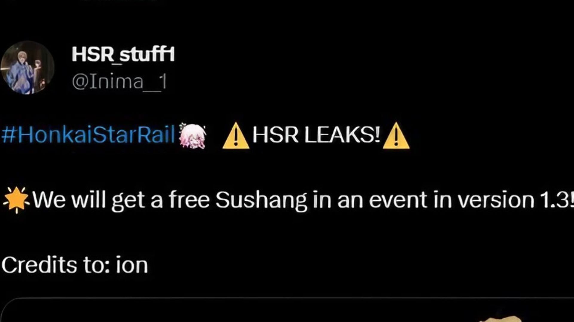 HSR_stuff hinted at free Sushang in version 1.3 (Image via Twitter/Inima__1)