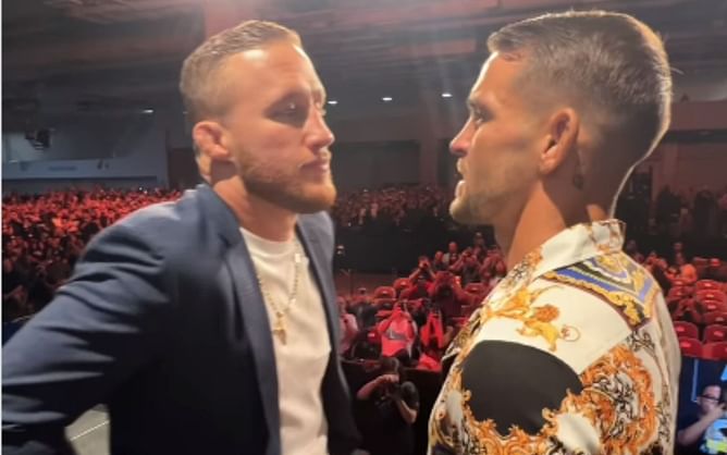 Dustin Poirier and Justin Gaethje exchange words as ex-BMF Jorge Masvidal mediates their UFC 291 staredown [VIDEO]