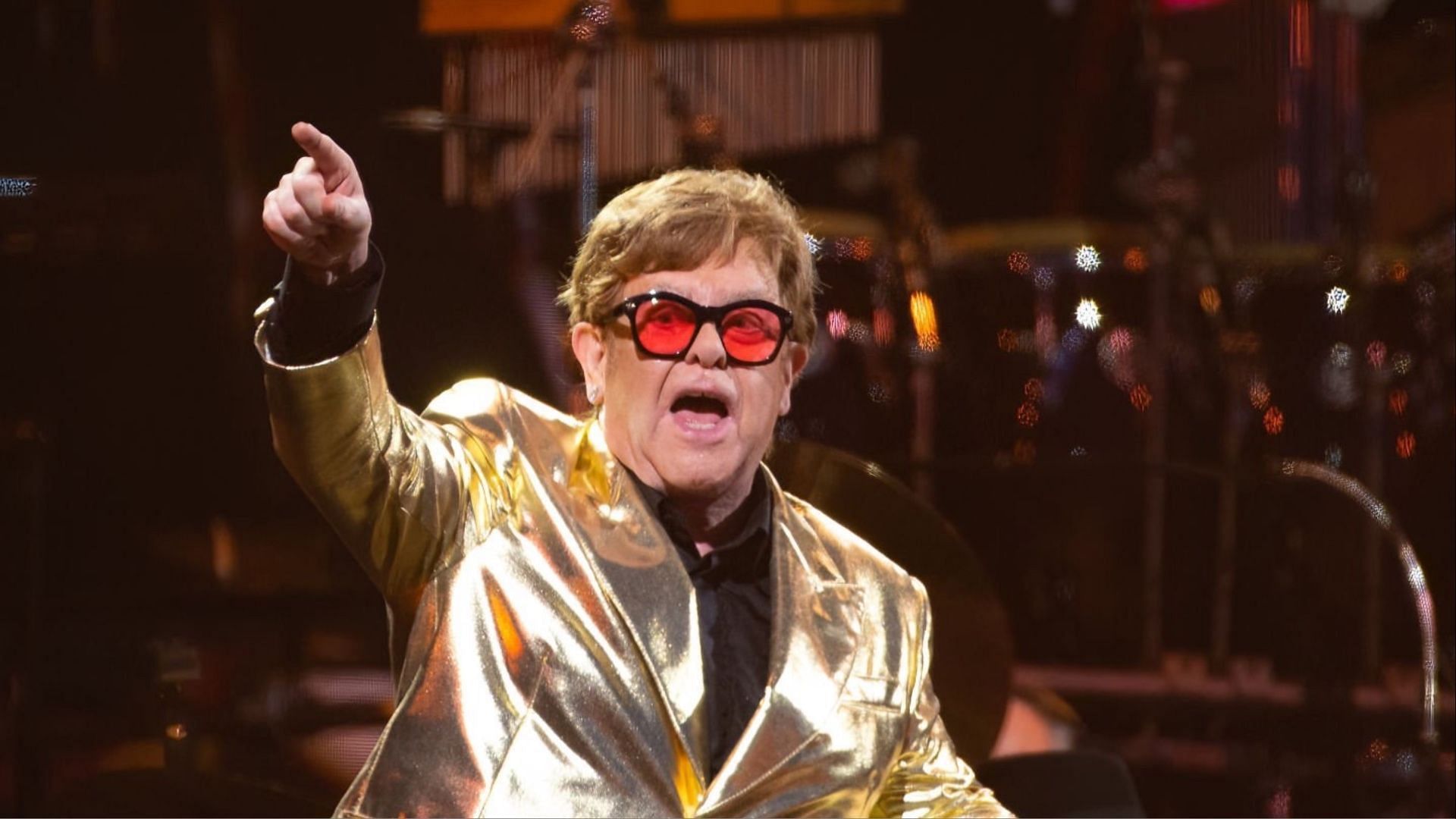 Elton John performing at the Glastonbury Festival 2023 on June 25, 2023 (Image via Joseph Okpako/Getty Images)