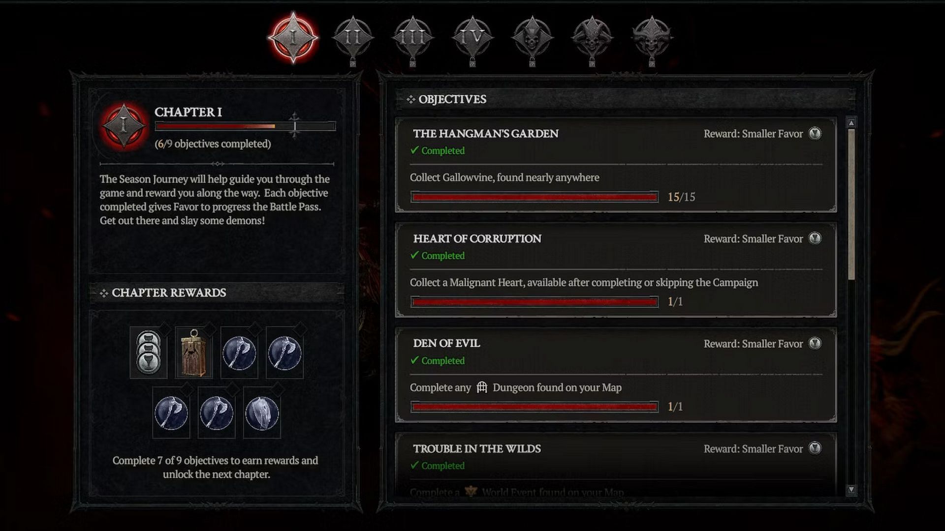 You can obtain Favor by completing seasonal objectives (Image via Diablo 4)