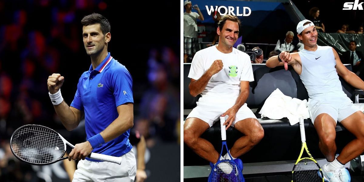 Novak Djokovic (L), Roger Federer and Rafael Nadal (R)