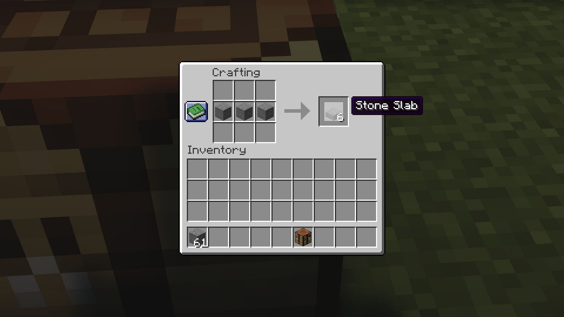 Six stone slabs can be crafted from three regular stone blocks in Minecraft (Image via Mojang)