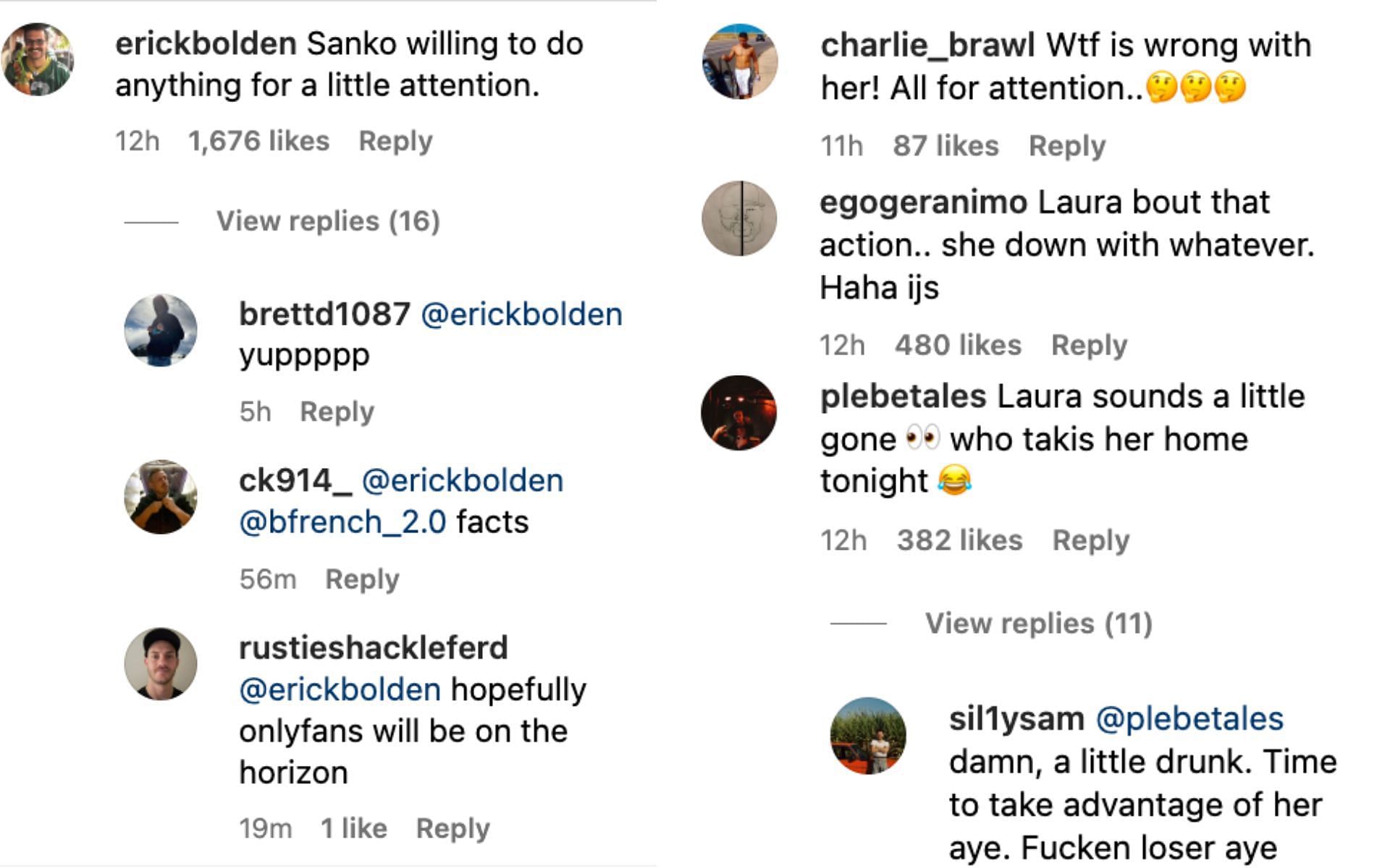 Fans react to Sanko&#039;s recent act.