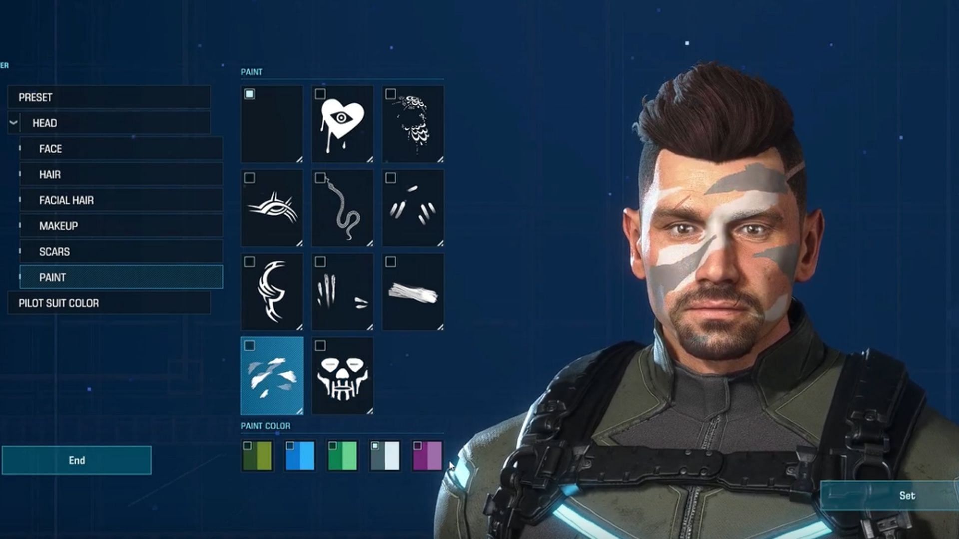 You can select scars and face paints (Image via Capcom)