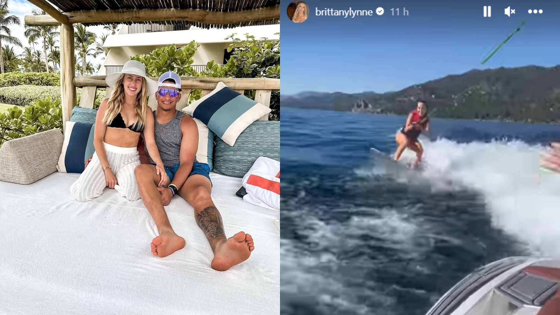 Brittany and Patrick Mahomes try surfing for the first time. 