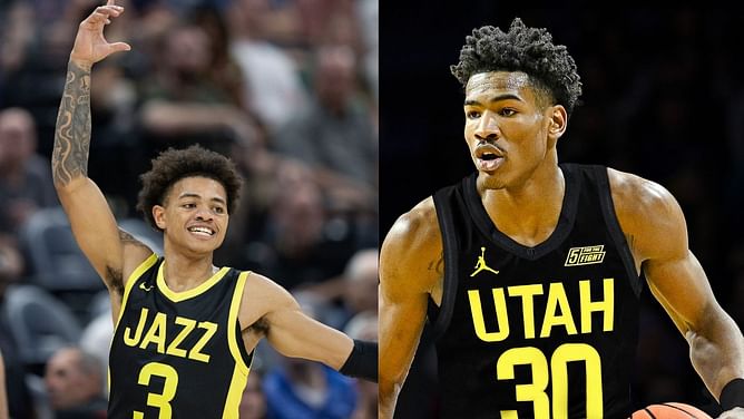 Watch - Keyonte George throws a half-court lob to Utah Jazz teammate Ochai Agbaji at the Salt Lake City Summer League