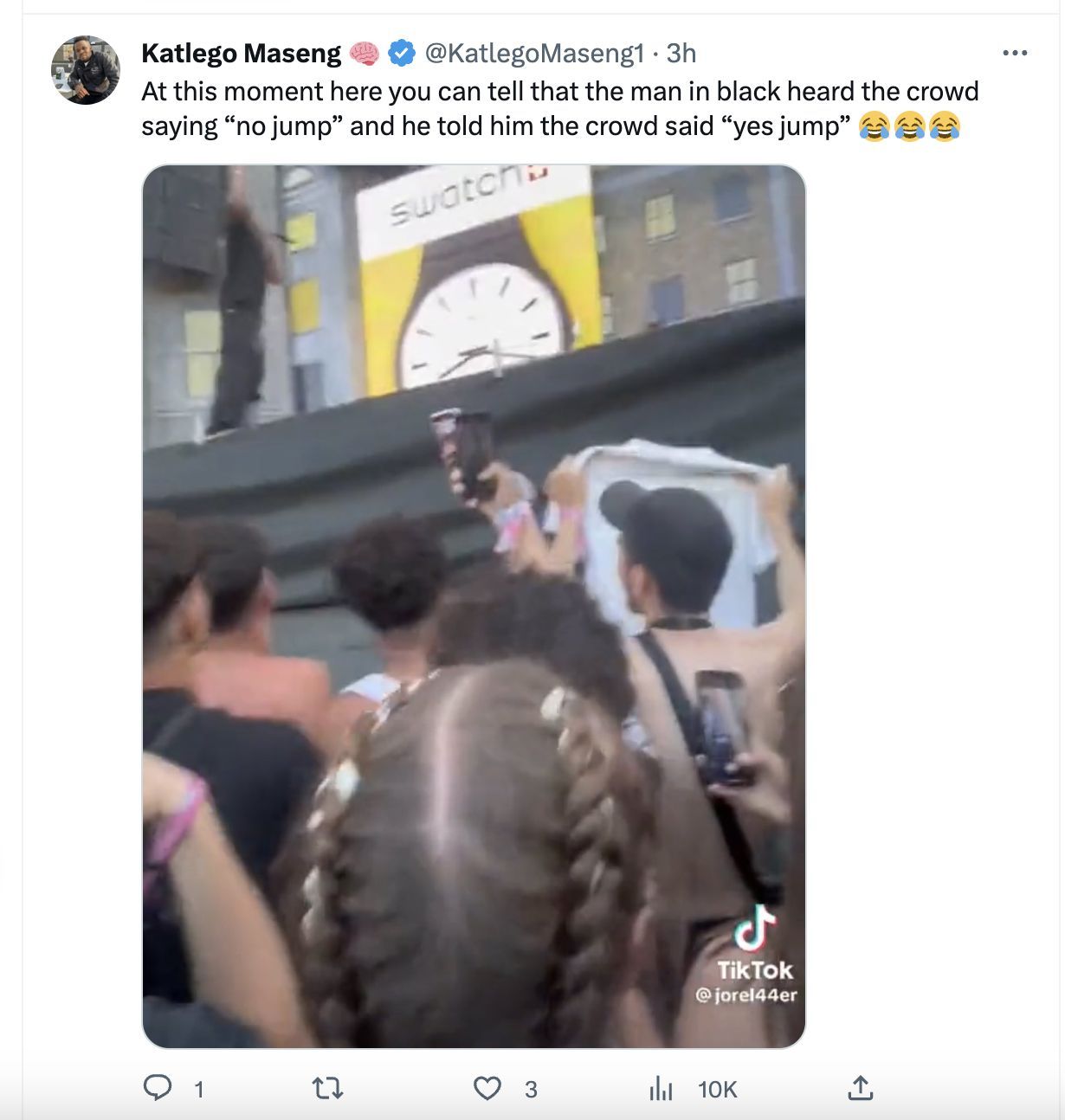 Social media users trolled the man who dived towards other fans during the Openair Frauenfeld Festival in Switzerland on July 8. (Image via Twitter)