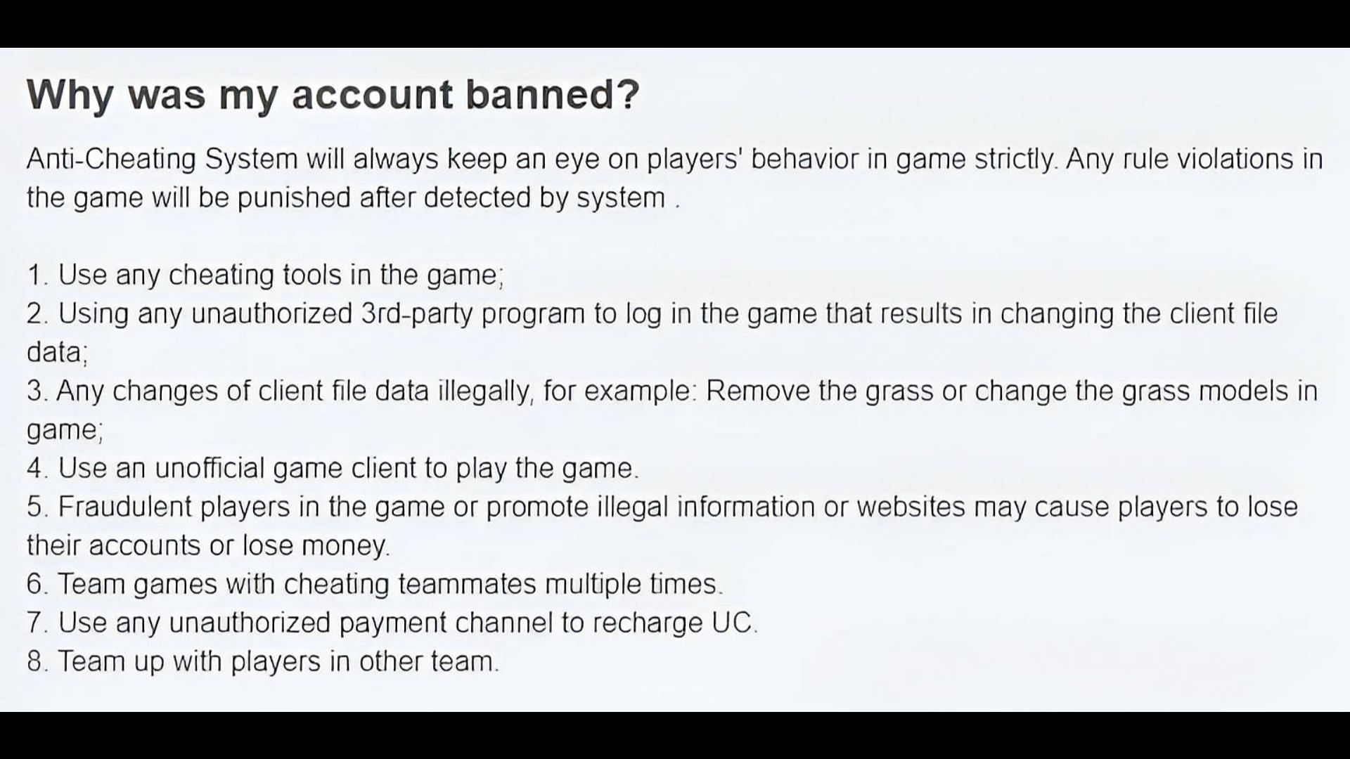 Reasons behind account ban in Battlegrounds Mobile India (Image via Krafton Support Page)