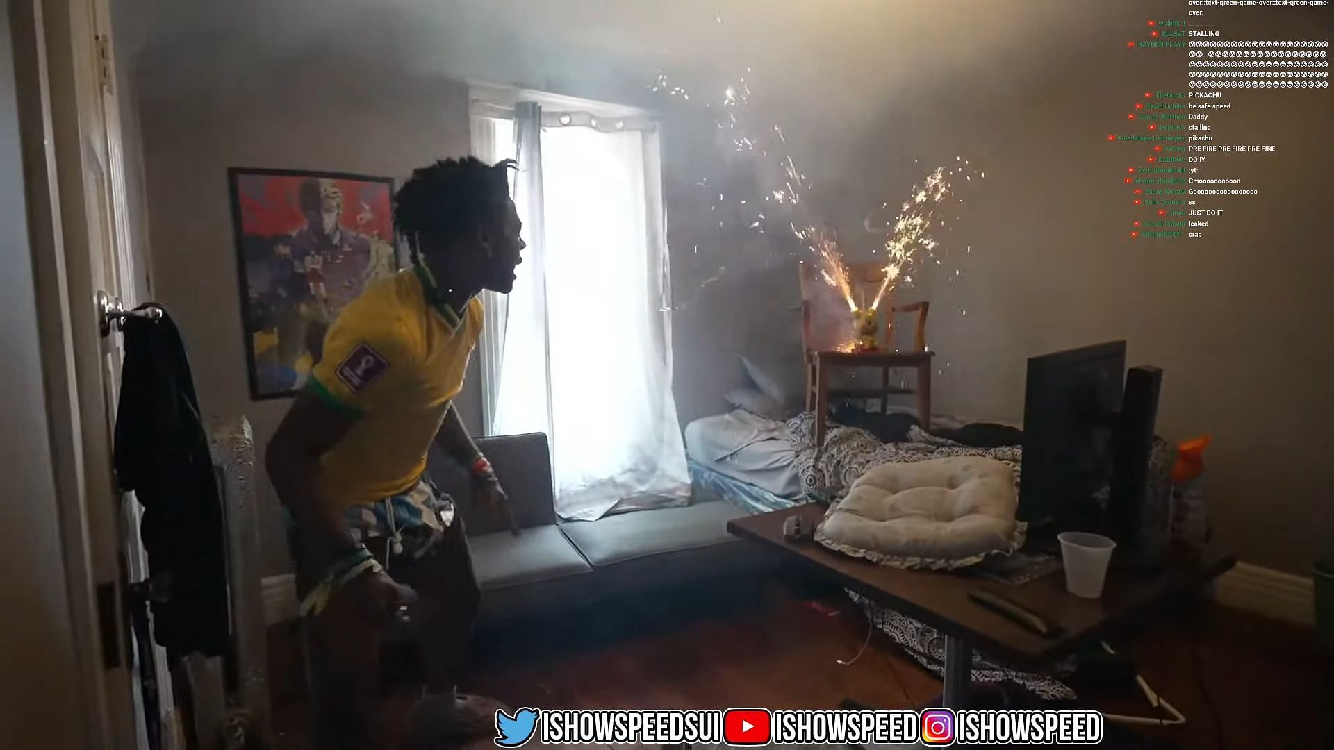 Is IShowSpeed safe? Twitter concerned after streamer's video shows him  lighting fireworks inside his room