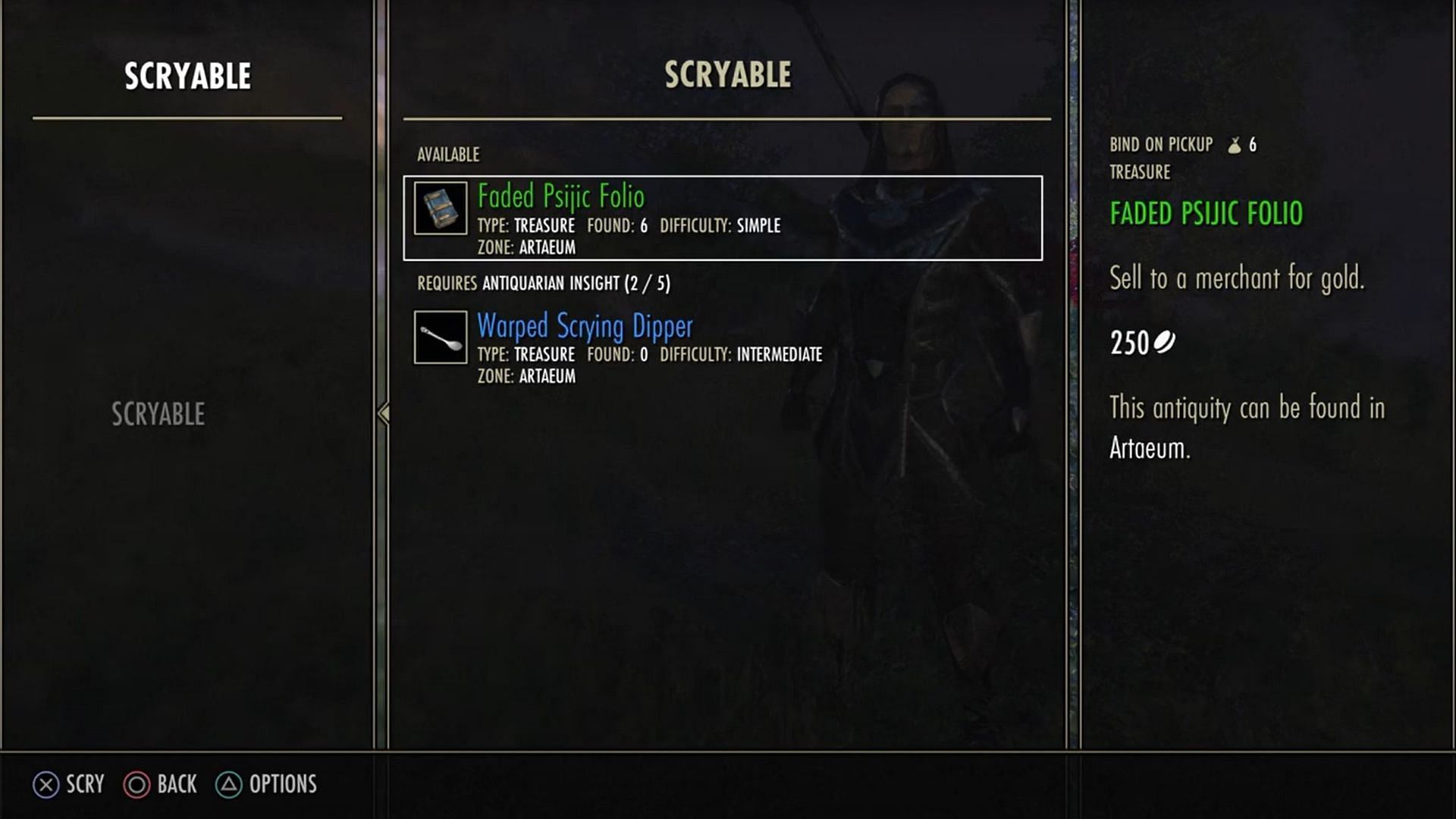 Scry Menu in Elder Scrolls Online (Image via ZeniMax Online Studios)