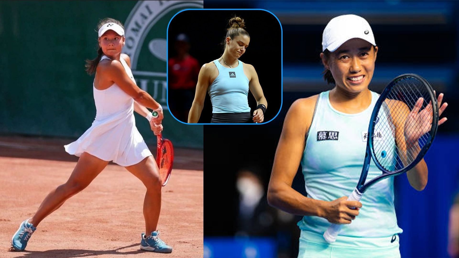 Amarissa Toth (L), Maria Sakkari (inset) and Zhang Shuai (R)