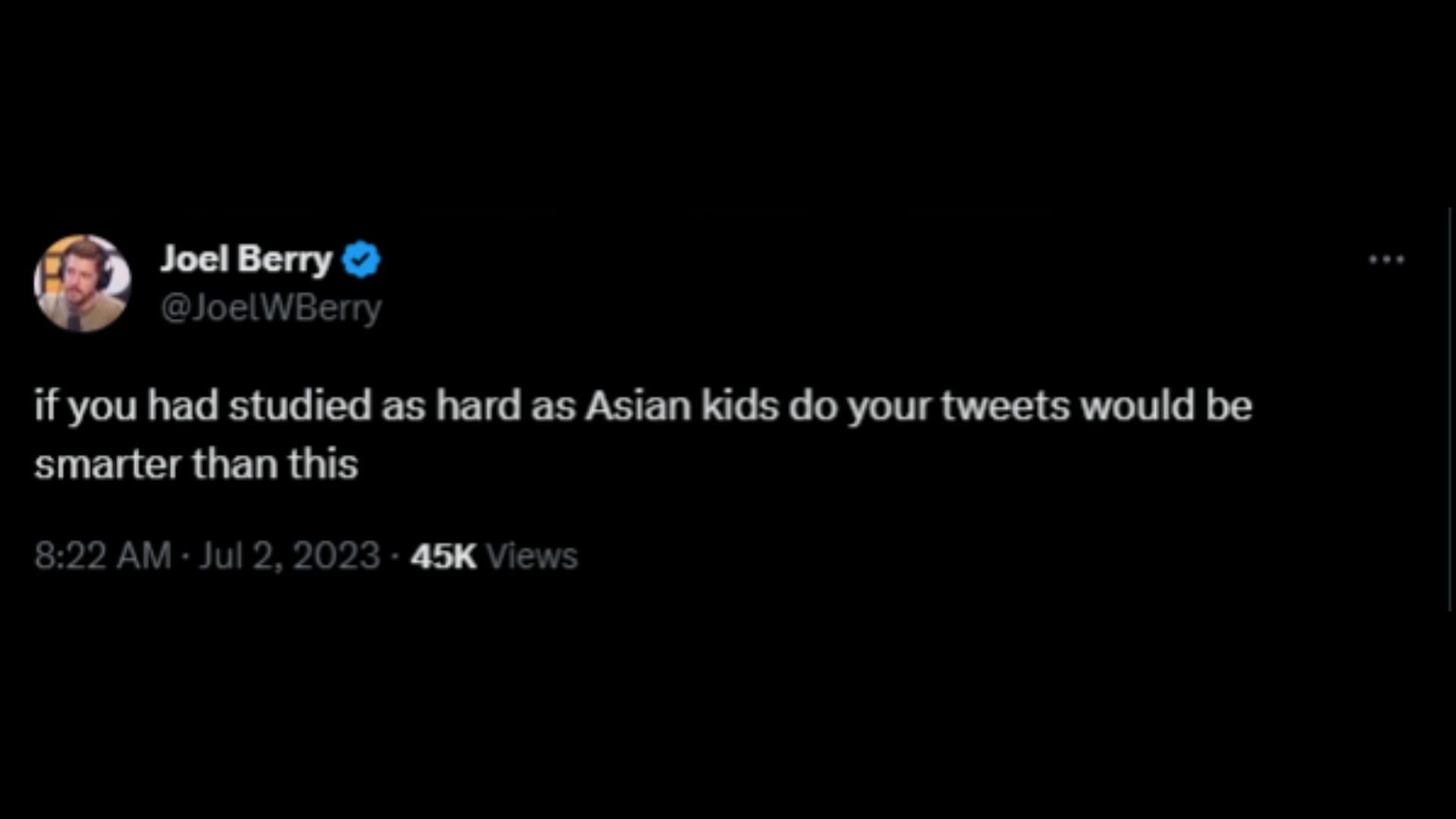 Screenshot of a Twitter user remarking on Hill&#039;s remarks on Asian Americans. (Photo via @jemelehill/Twitter)