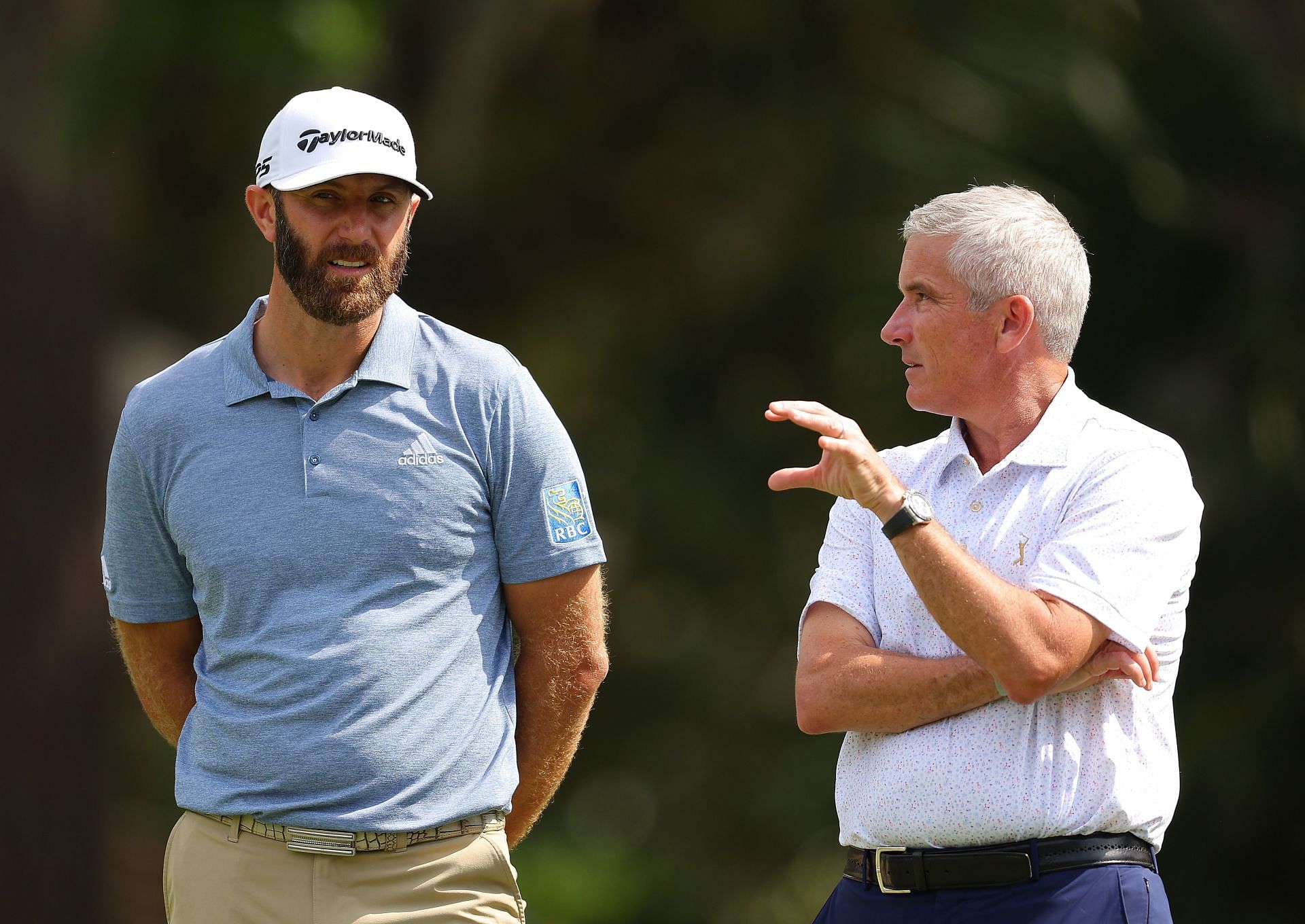 Jay Monahan and Dustin Johnson during the 2022 RBC Heritage