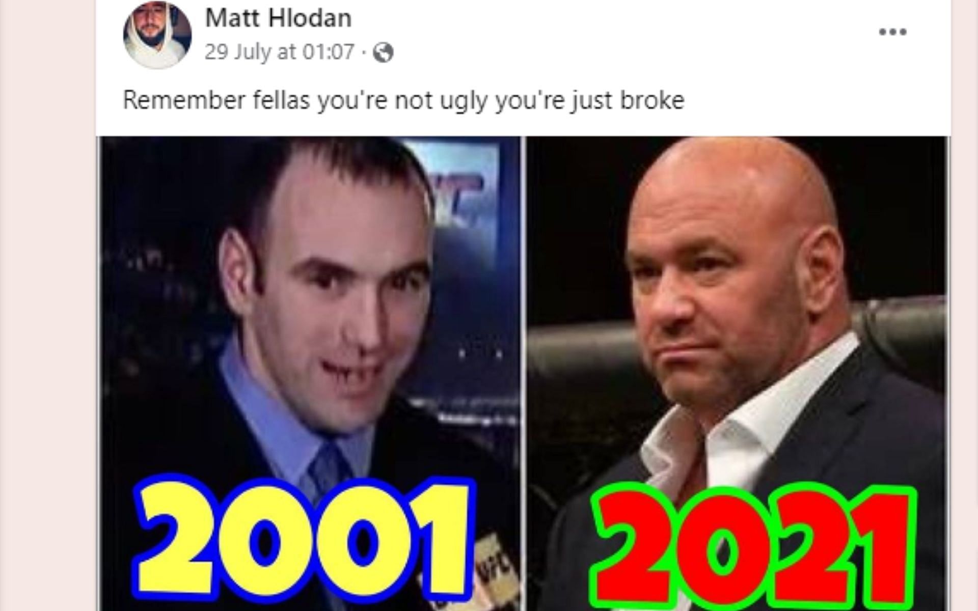 White&#039;s before and after pictures on Facebook posted by an MMA fan