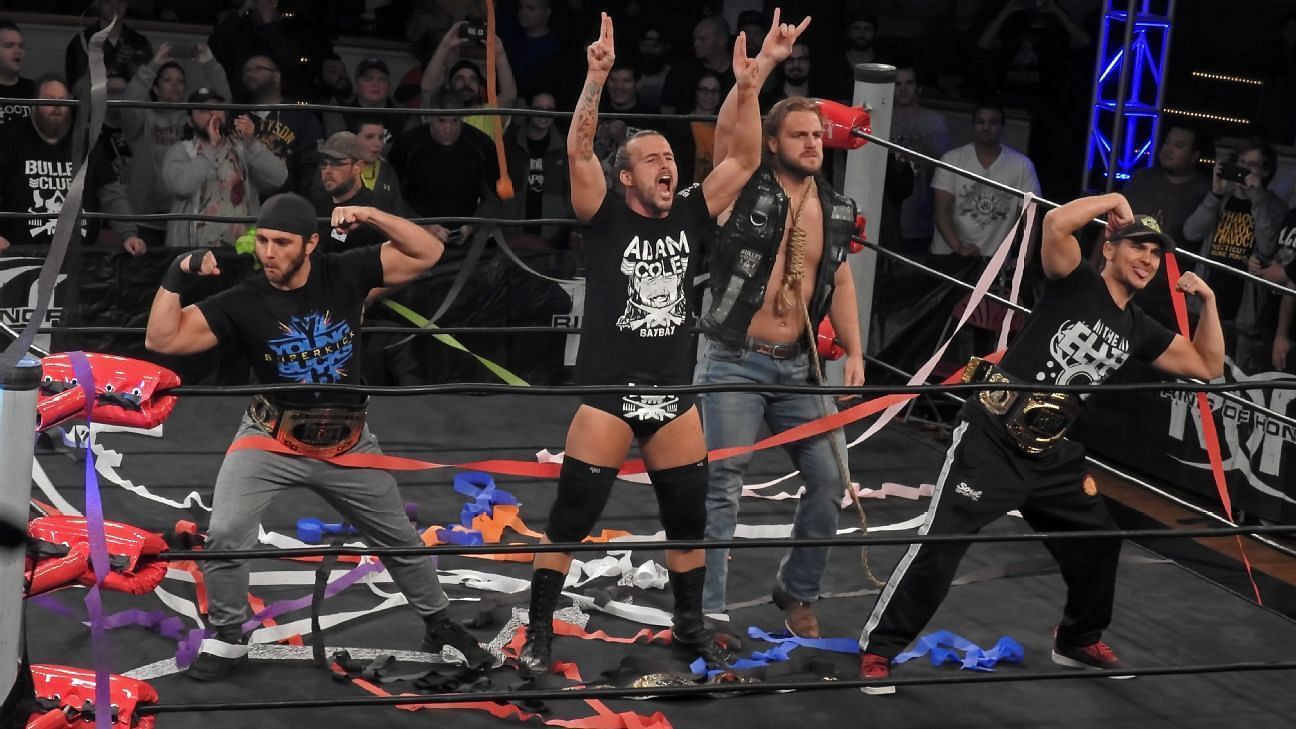 Adam Cole, The Young Bucks, and Adam Page in Bullet Club  [Image Credits: ESPN]