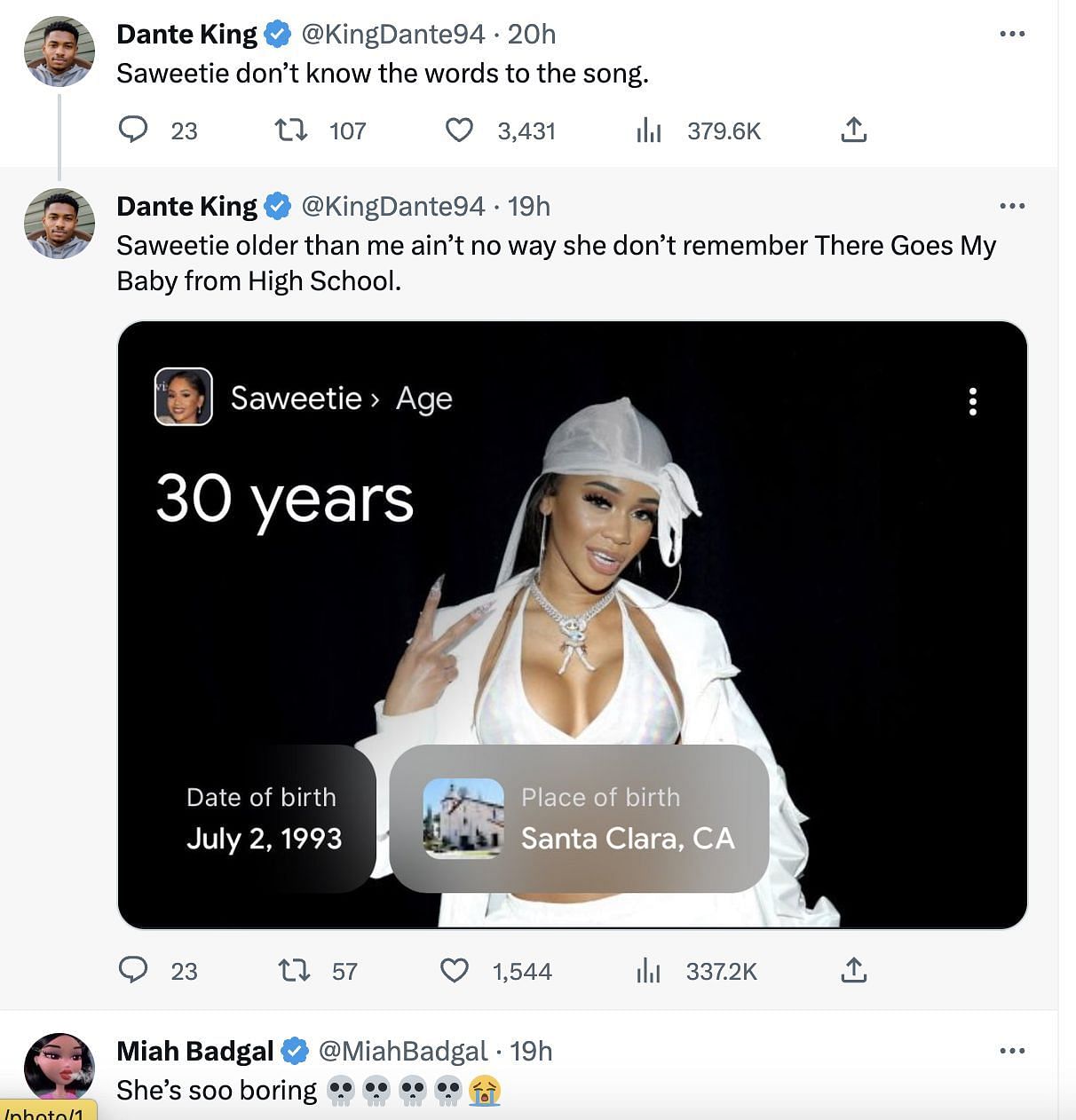 Social media users reacted to the singer singing to Saweetie, days after the Keke Palmer fiasco. (Image via Twitter)
