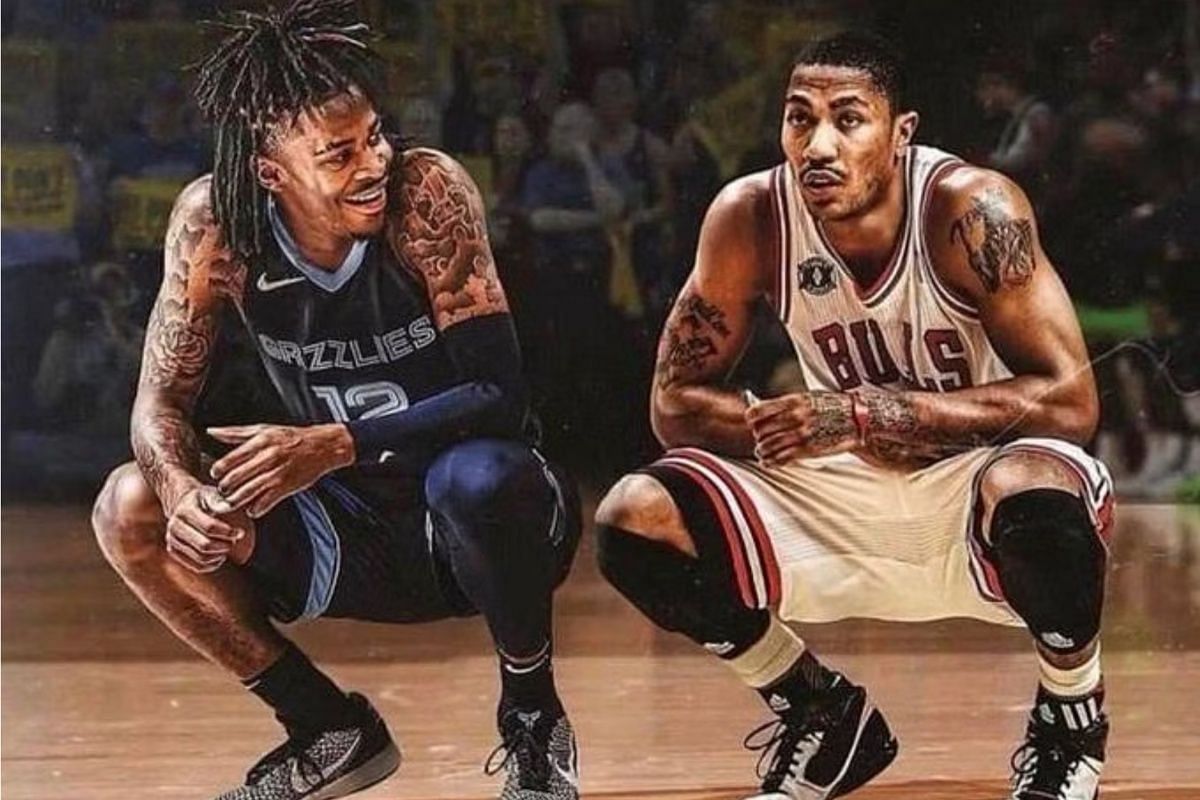 Ja Morant and Derrick Rose (Photo: DieHardCBfans/Twitter)