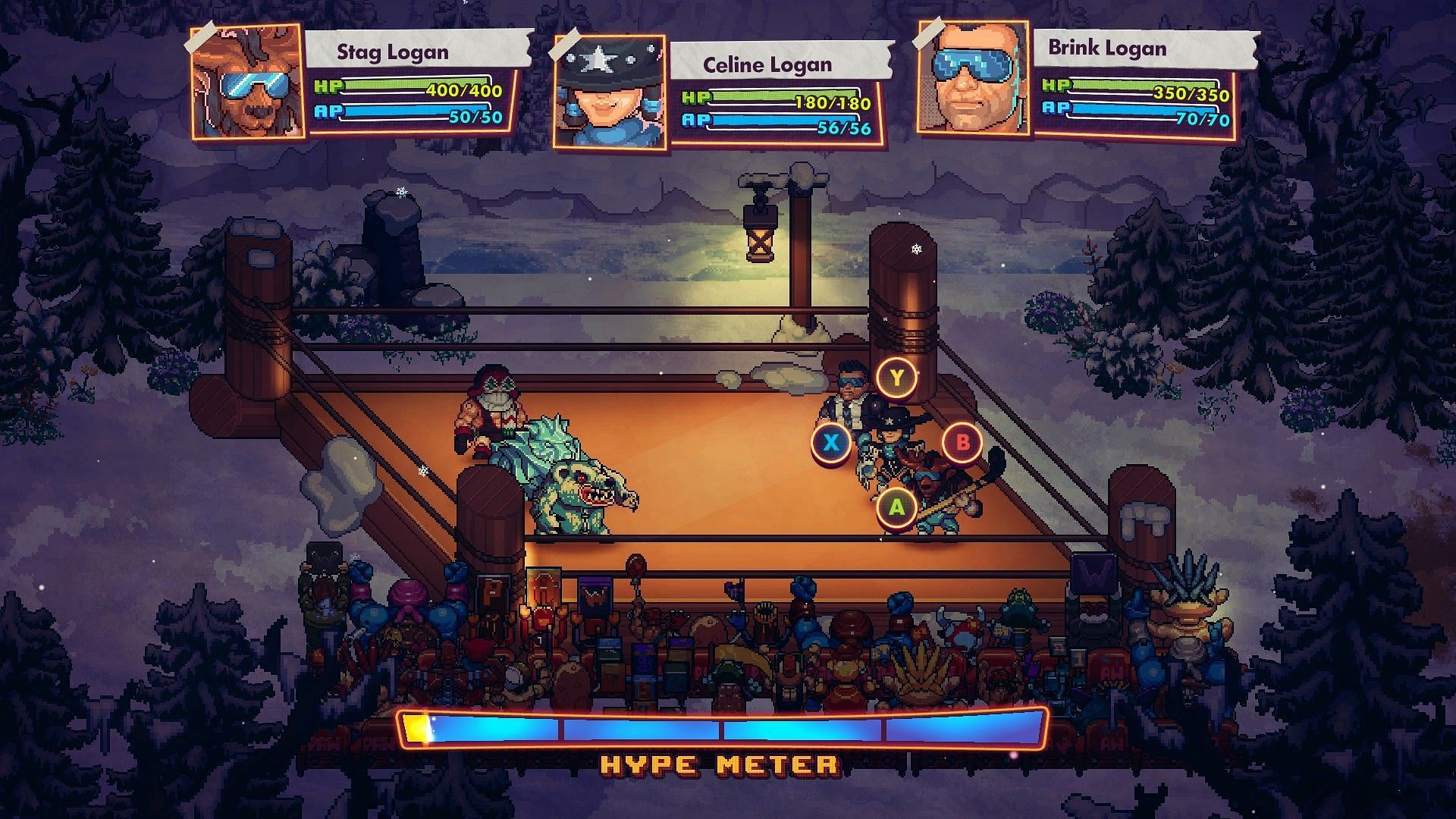 It&#039;s up to you to keep that hype meter full in WrestleQuest (Image via Mega Cat Studios)