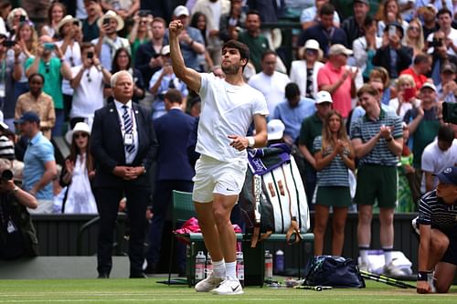 Carlos Alcaraz after his match against Holger Rune at Wimbledon