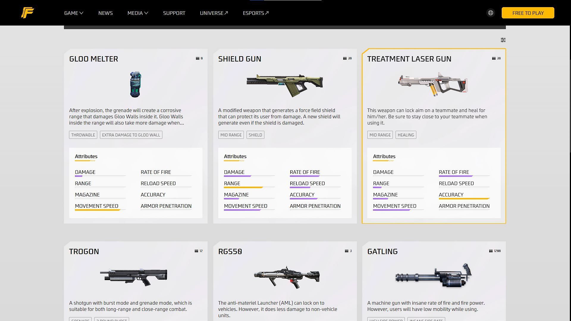 There are several other sections on the website (Image via Garena)