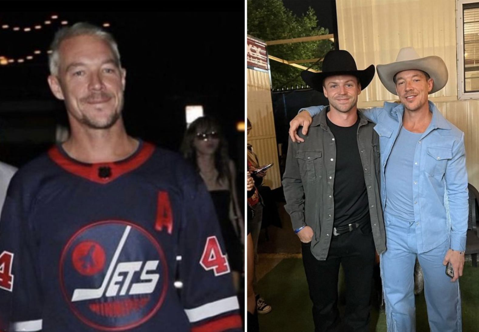 Winnipeg Jets D-man Josh Morrisey, Diplo twin cowboy hats at Cowboys Music Festival