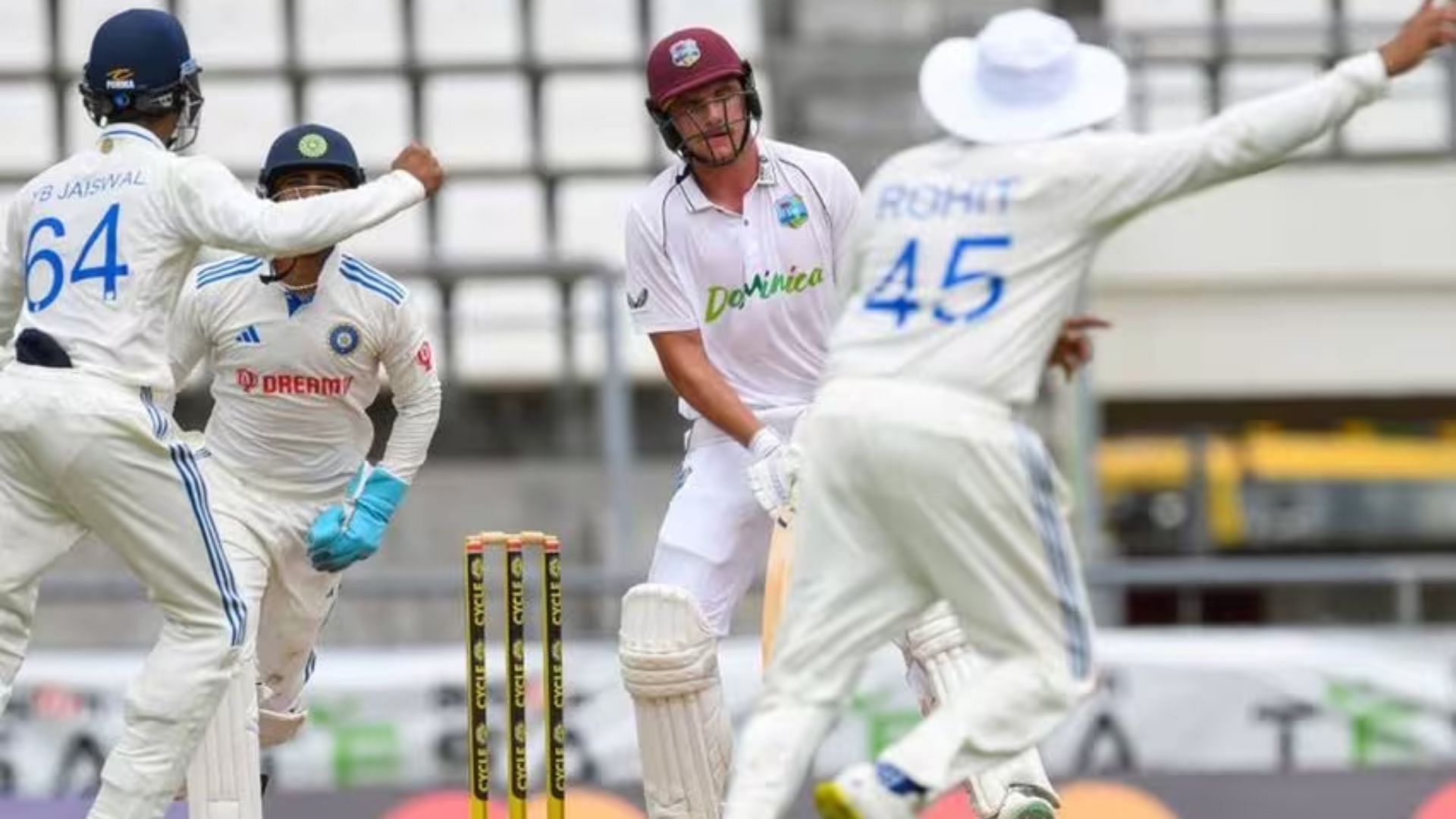 Team India celebrate after dismissing Joshua da Silva of West Indies (P.C.:Twitter)