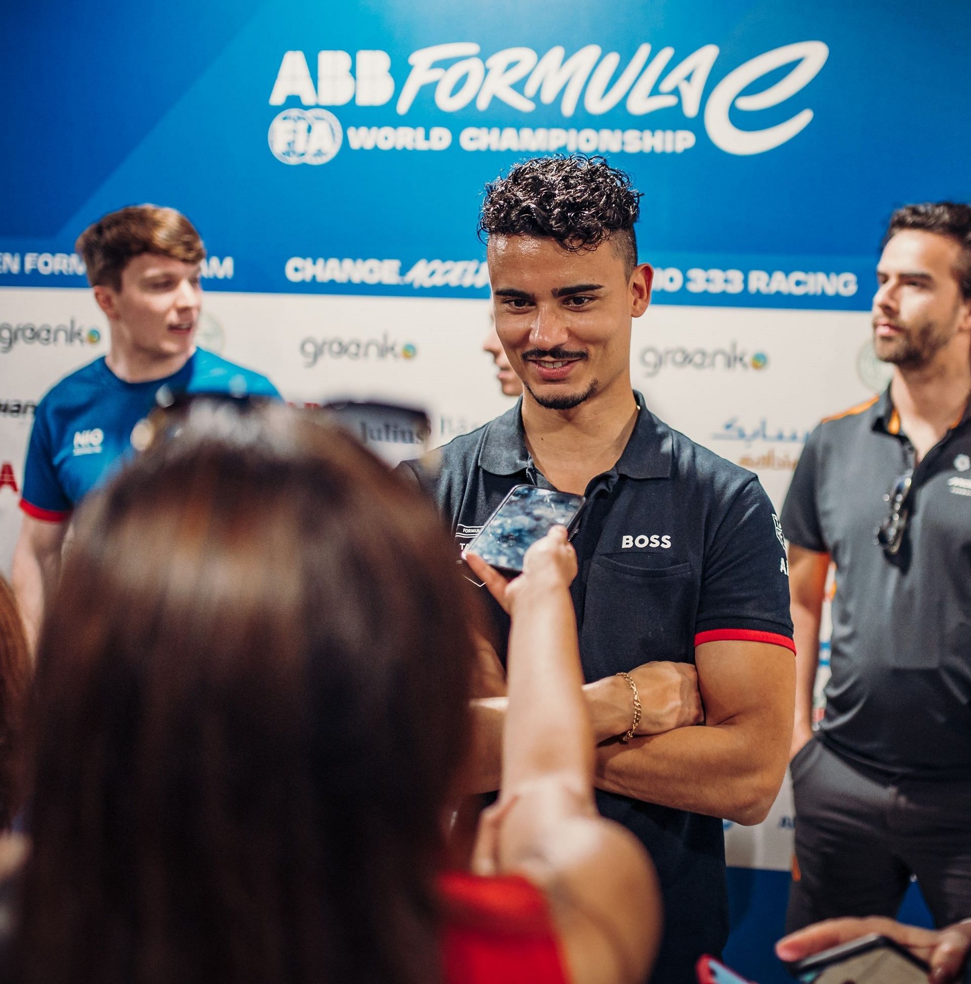 Pascal Wehrlein with Niharika Ghorpade from Sportskeeda at the Hyderabad ePrix (Photo by : Porsche Team images)