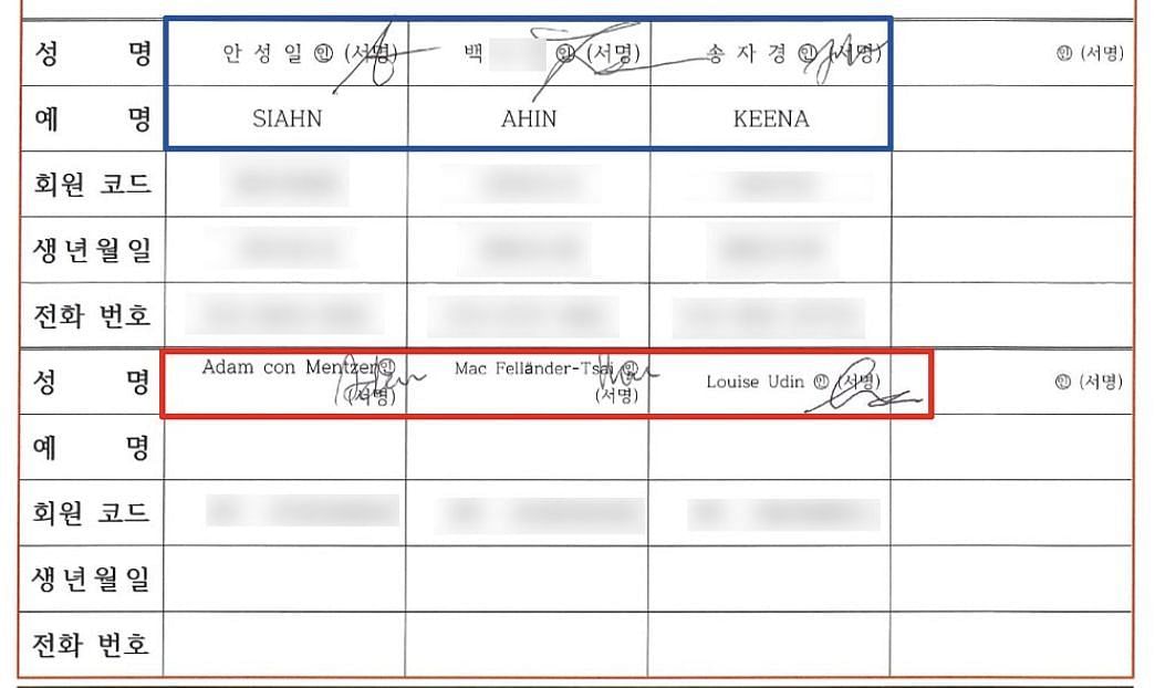 Faked signatures by Ah Sung-il (Image via Dispatch)