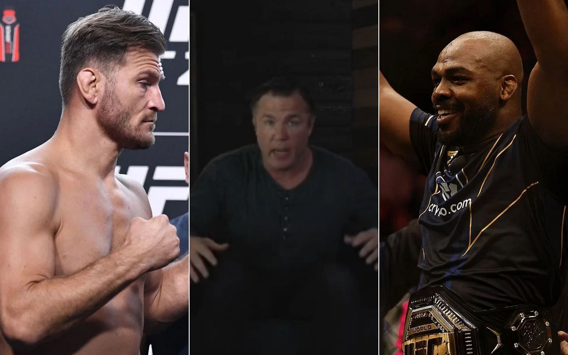 Stipe Miocic [Left], Chael Sonnen [Middle], and Jon Jones [Right] [Photo credit: @MMAFighting - Twitter]