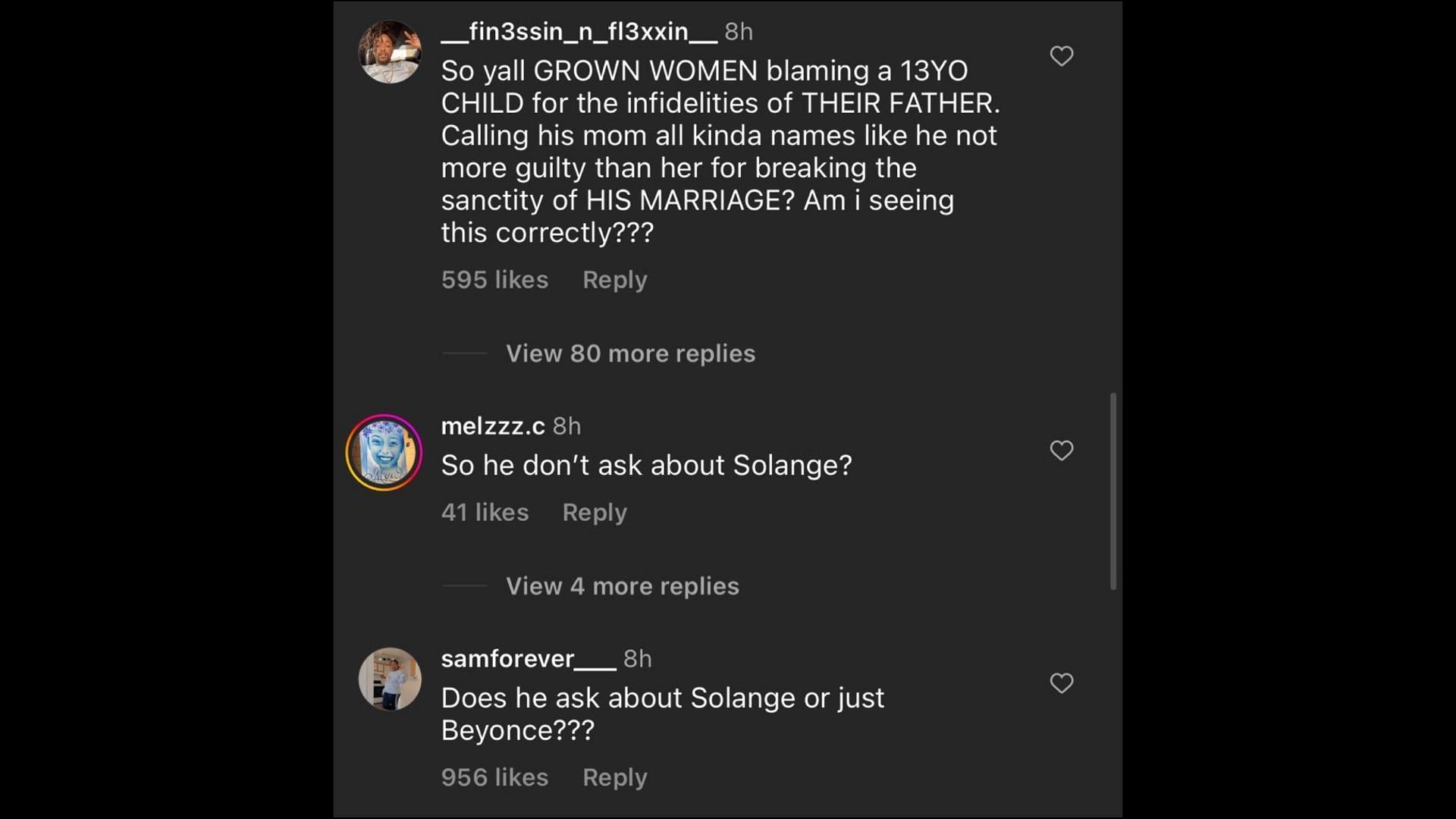 Screenshot of Internet users remarking on Nixon Knowles&#039;s plea for Queen Bey. (Photo via @theneighborhoodtalk/Instagram)