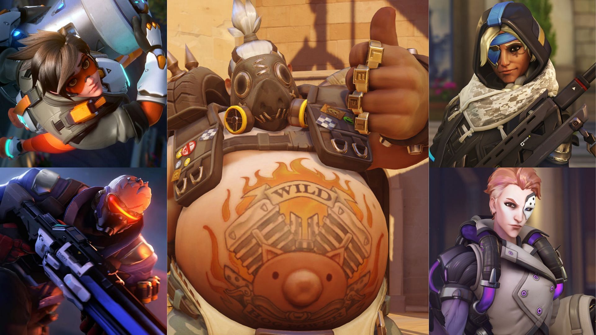 Team comp with Roadhog, Soldier76, Tracer, Ana, and Moira (Image via Sportskeeda/Blizzard)