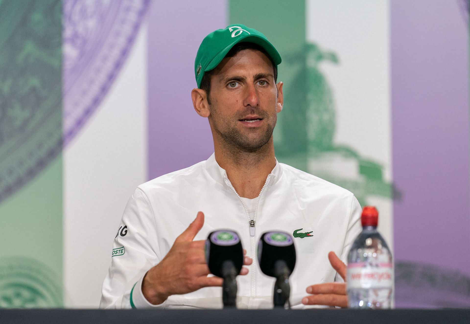 Novak speaking at a press conference at Wimbledon.