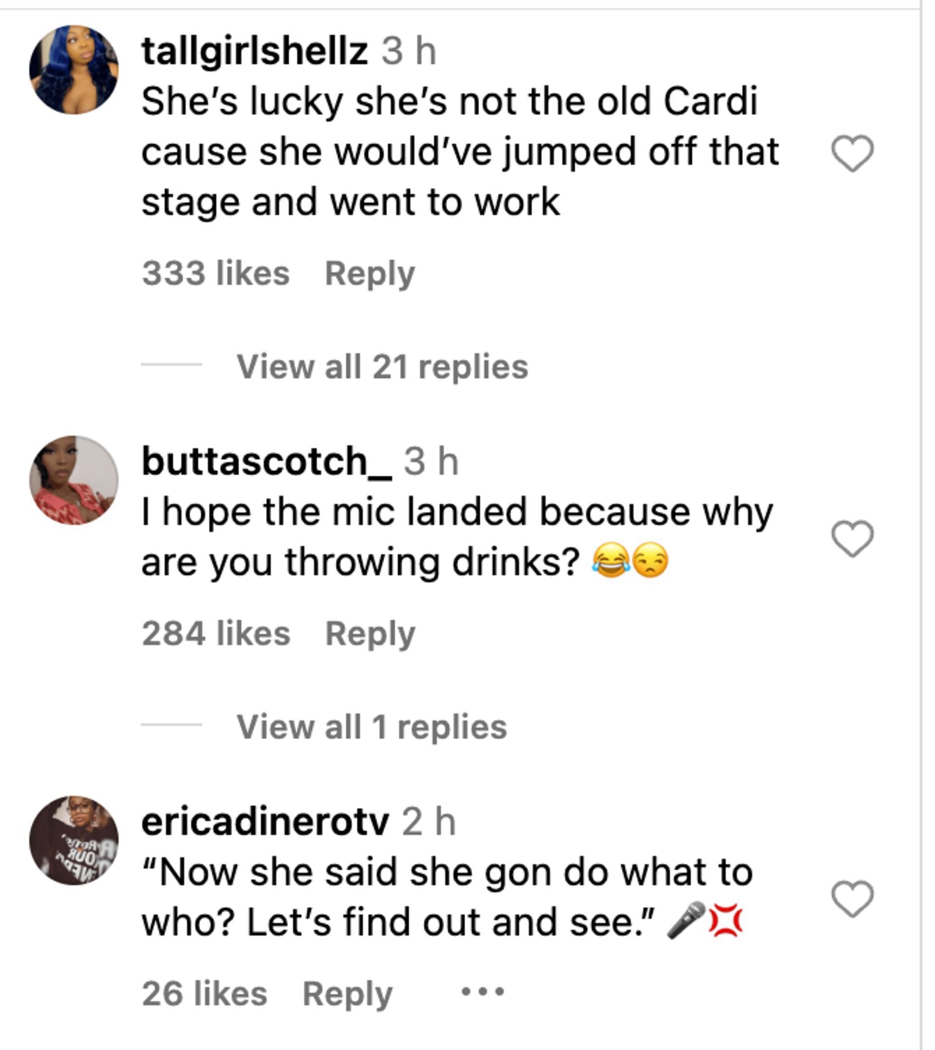 Social media users shared reactions after Cardi B threw a mic at one of the audience members. (Image via Twitter)