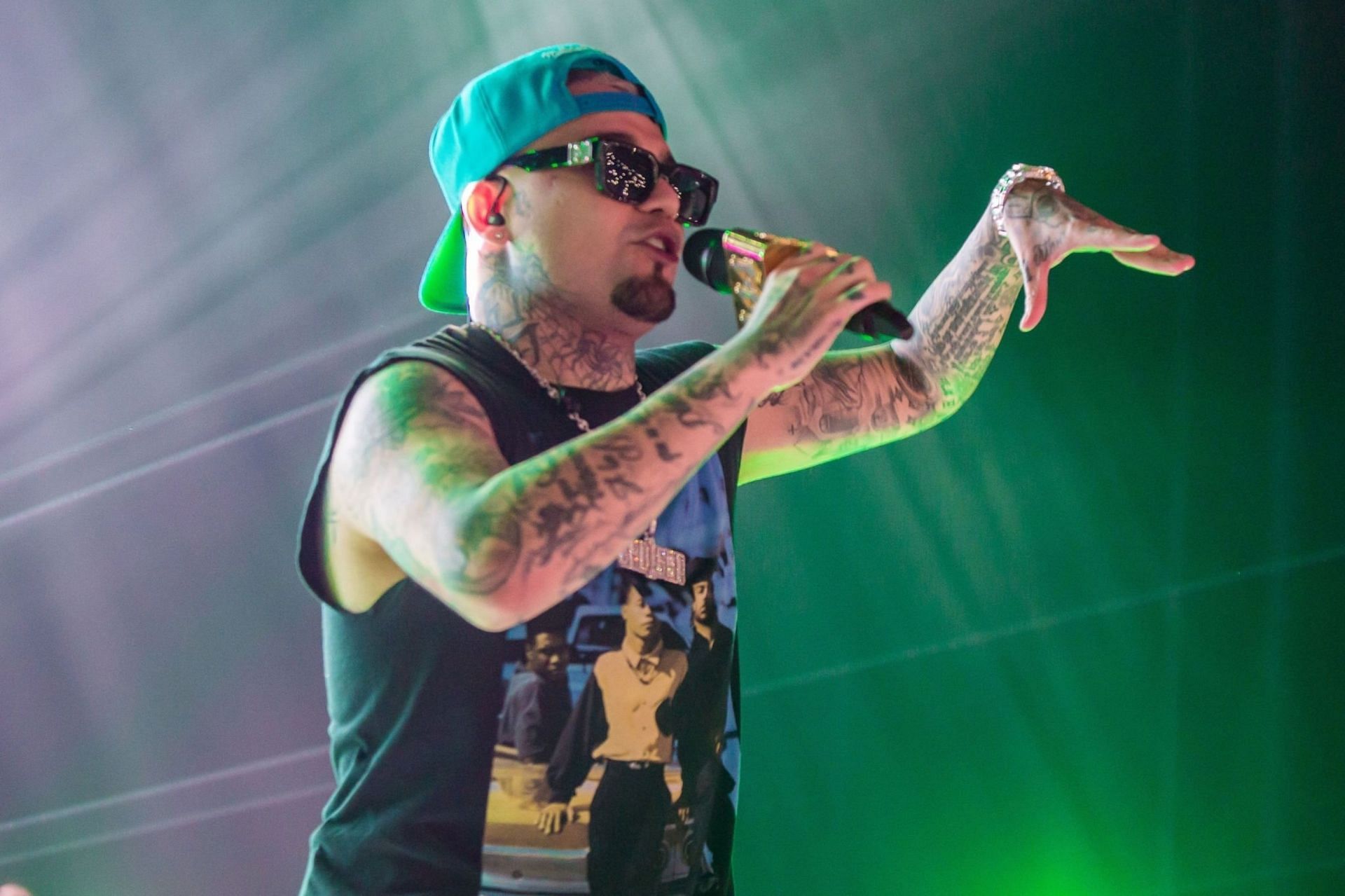 Mexican rapper Gera MX performing during a live concert at Pabell&oacute;n M,  in Monterrey, Mexico on September 29, 2022 (Image via Getty Images)