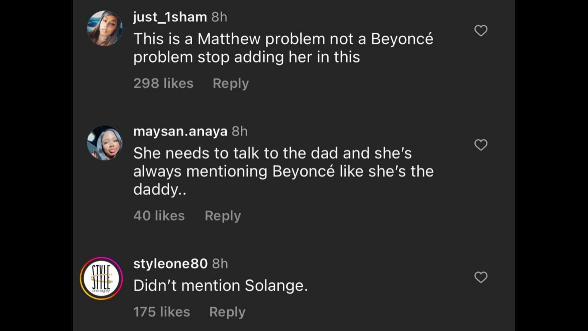 Screenshot of Internet users remarking on Nixon Knowles&#039;s plea for Queen Bey. (Photo via @theneighborhoodtalk/Instagram)