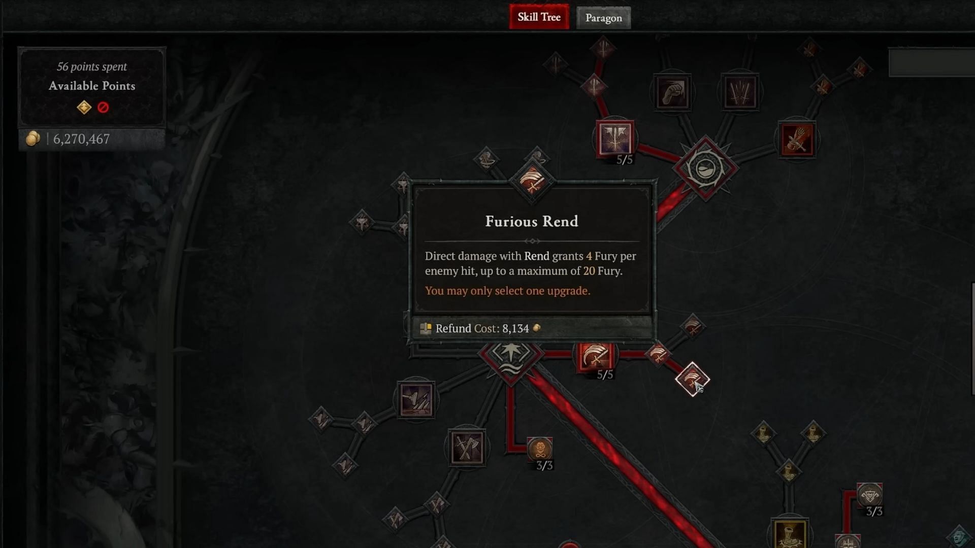 Players must opt for furious rend for this build (Image via Diablo 4)