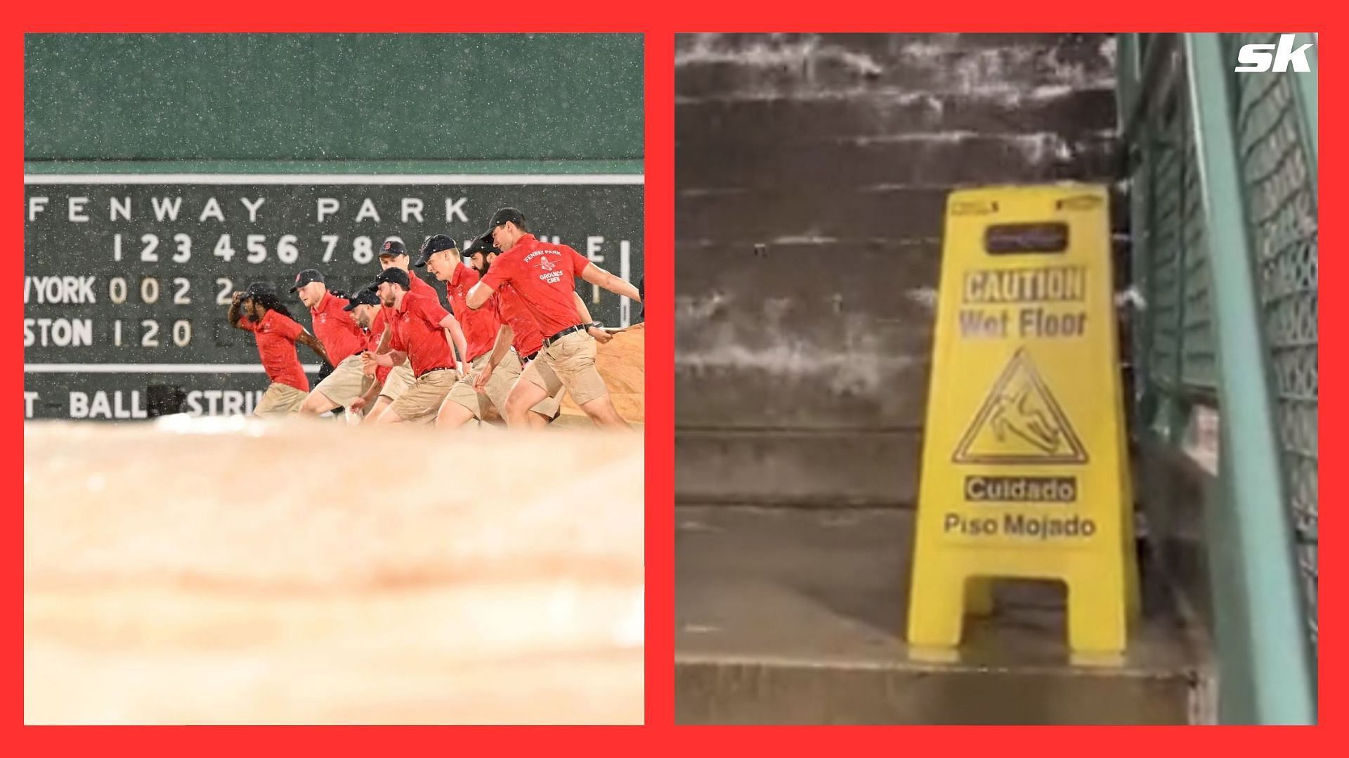 Red Sox fans take advantage of flooded Fenway Park during rain delay
