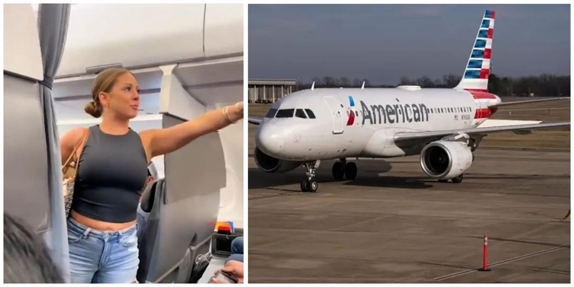 Social media users questioned the legitimacy of the rumour claiming that woman seen in the video is missing. (Image via Twitter &amp; American Airlines)