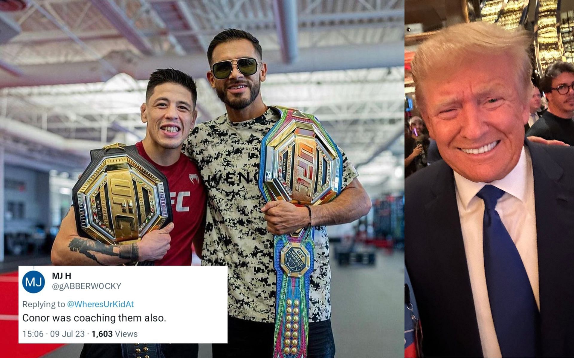 Brandon Moreno and Yair Rodriguez [L] and Donald Trump [R] [Images via @theassasinbaby Instagram and @stevewilldoit Twitter]